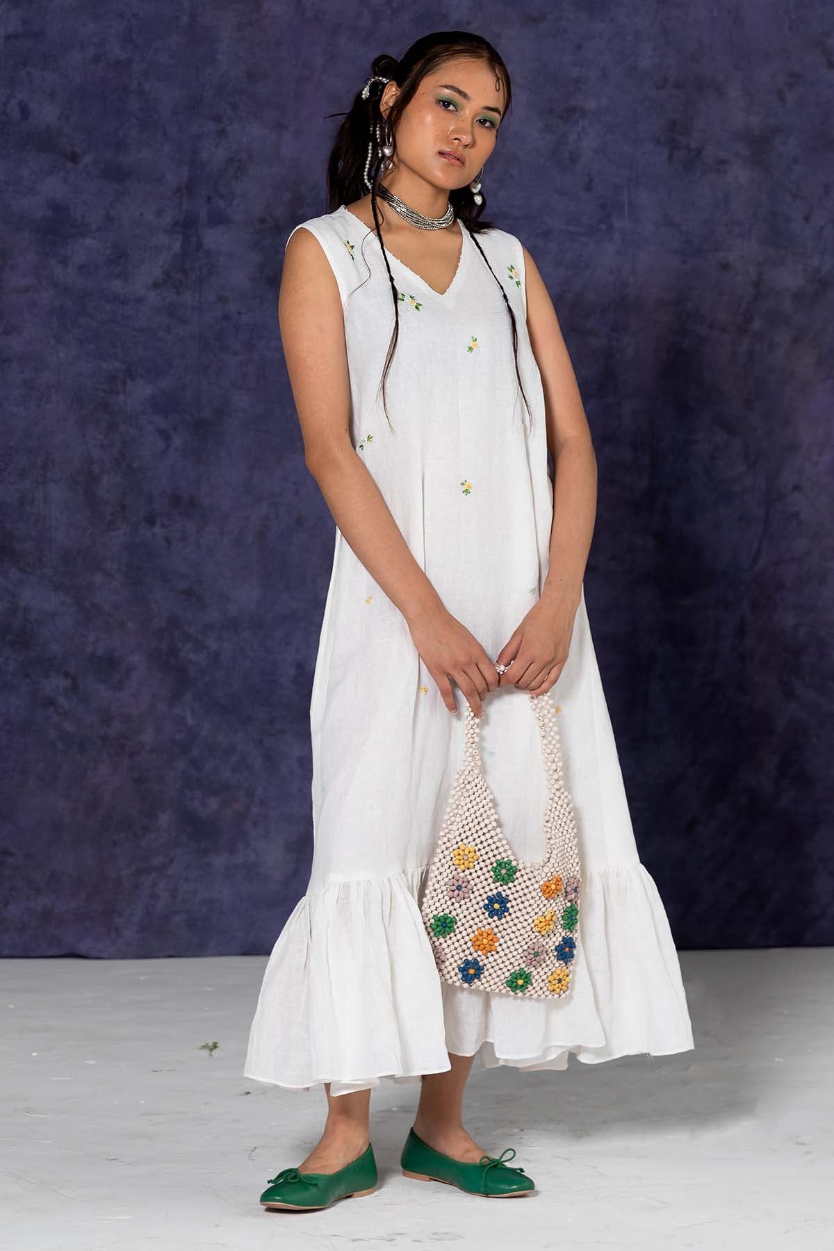 Ivory Linen A-Line Maxi Dress