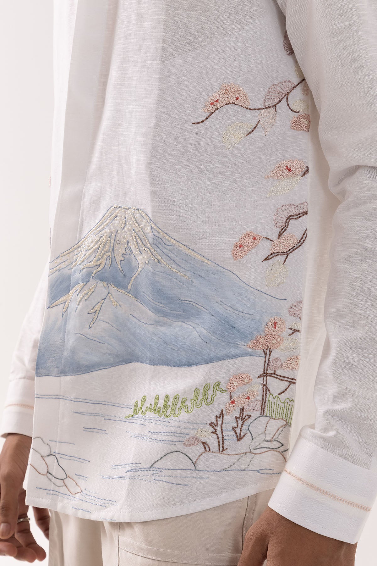 Ivory Linen Aari Stitched Shirt