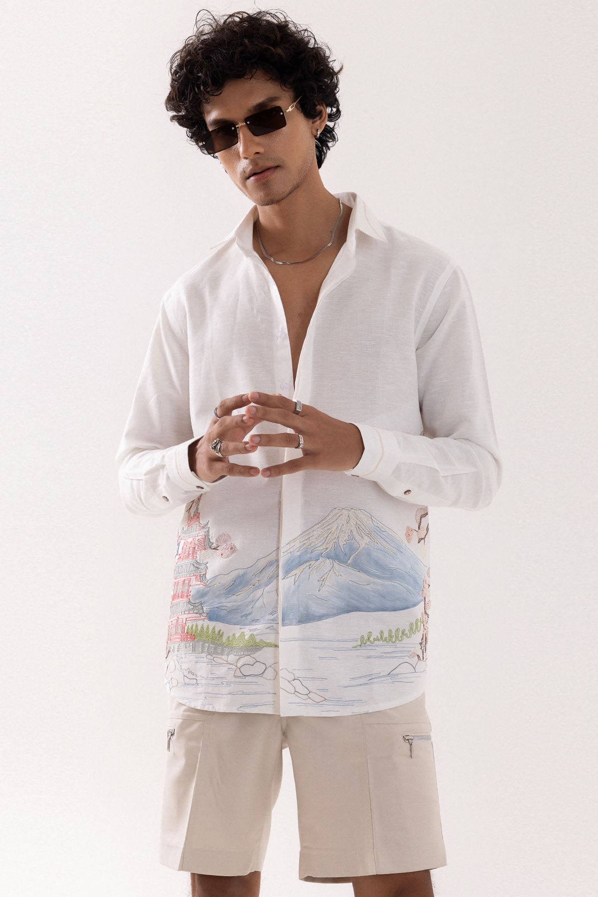Ivory Linen Aari Stitched Shirt