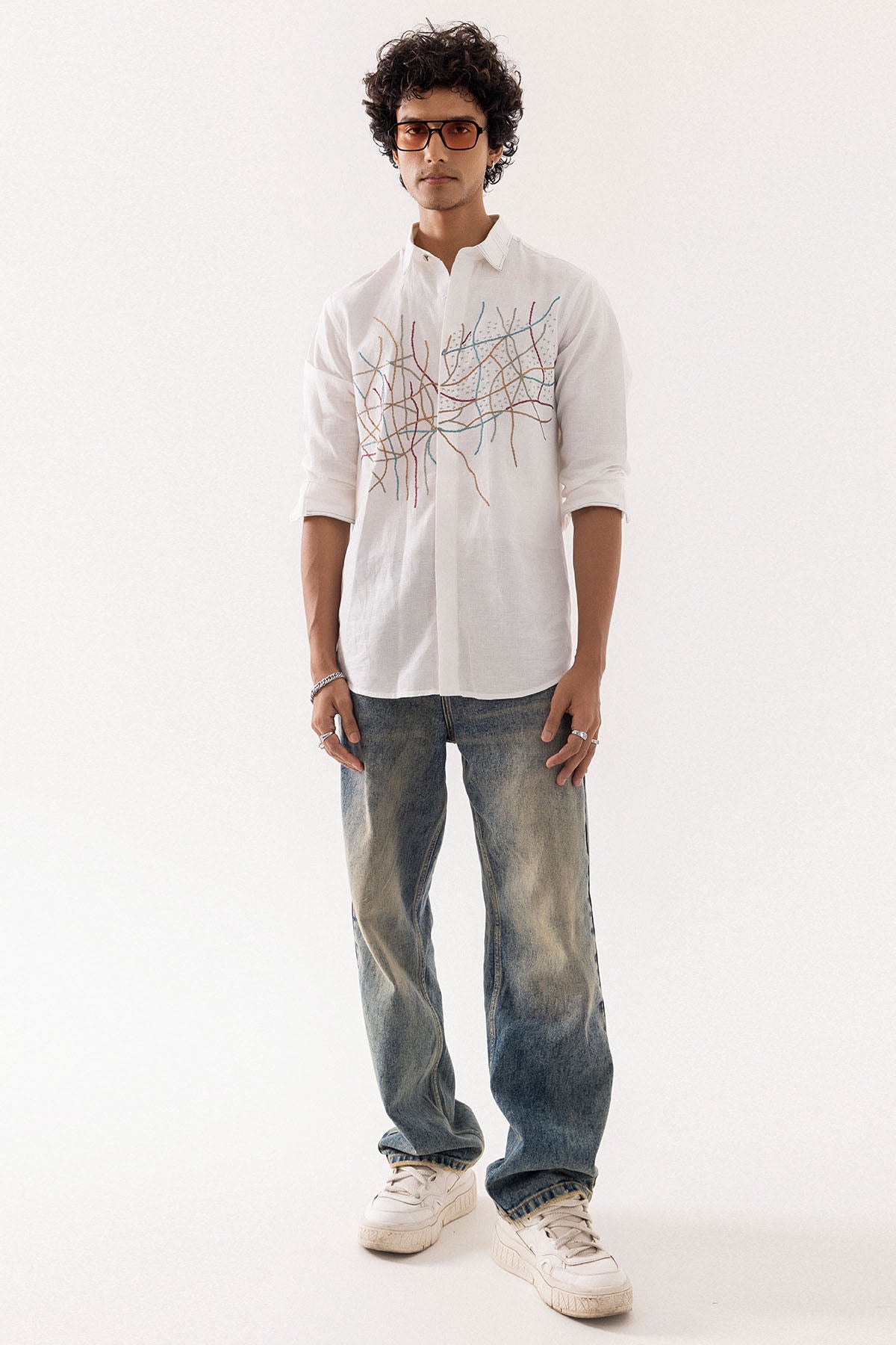 Ivory Linen Chain Stitch Shirt