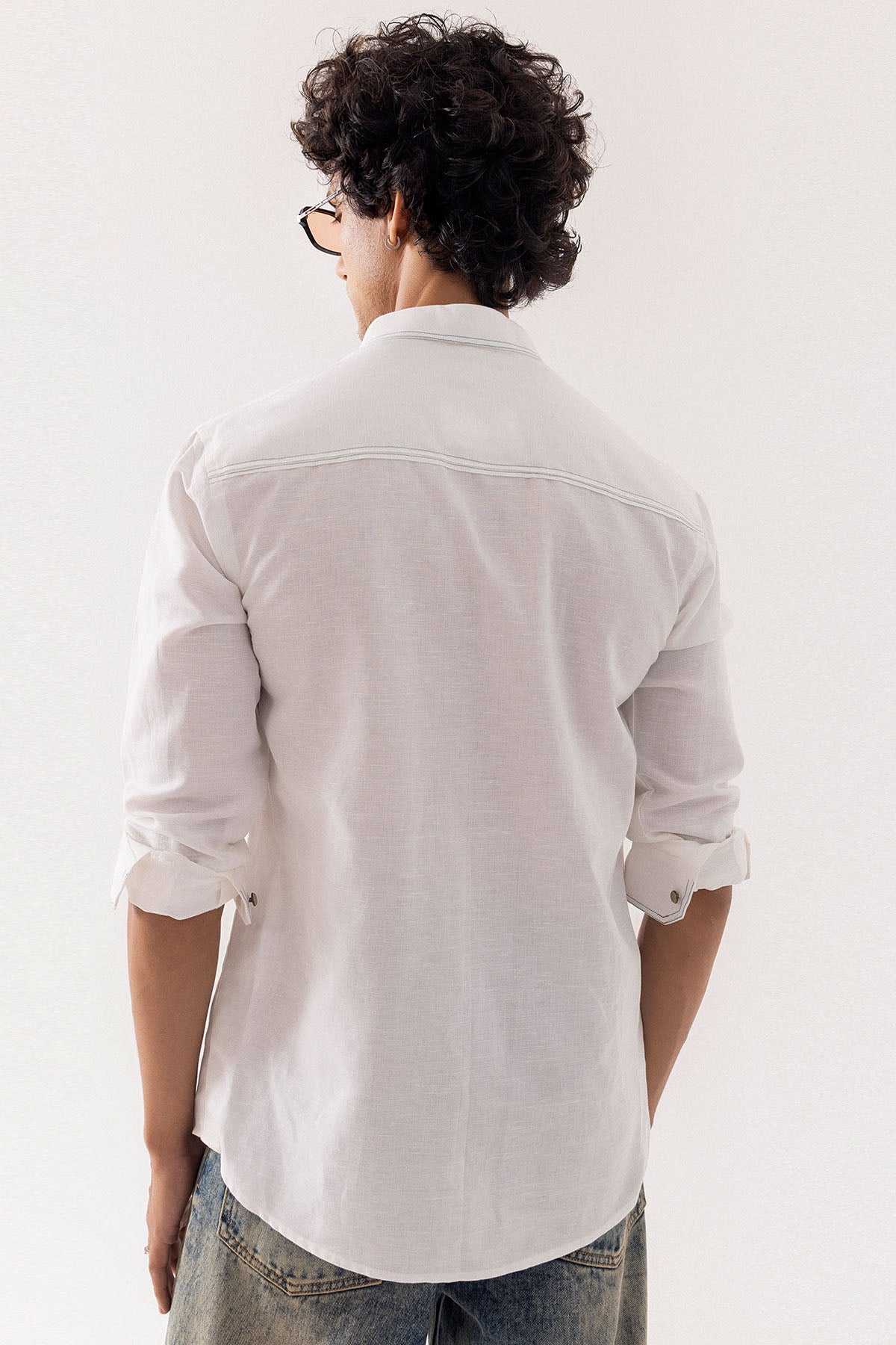 Ivory Linen Chain Stitch Shirt