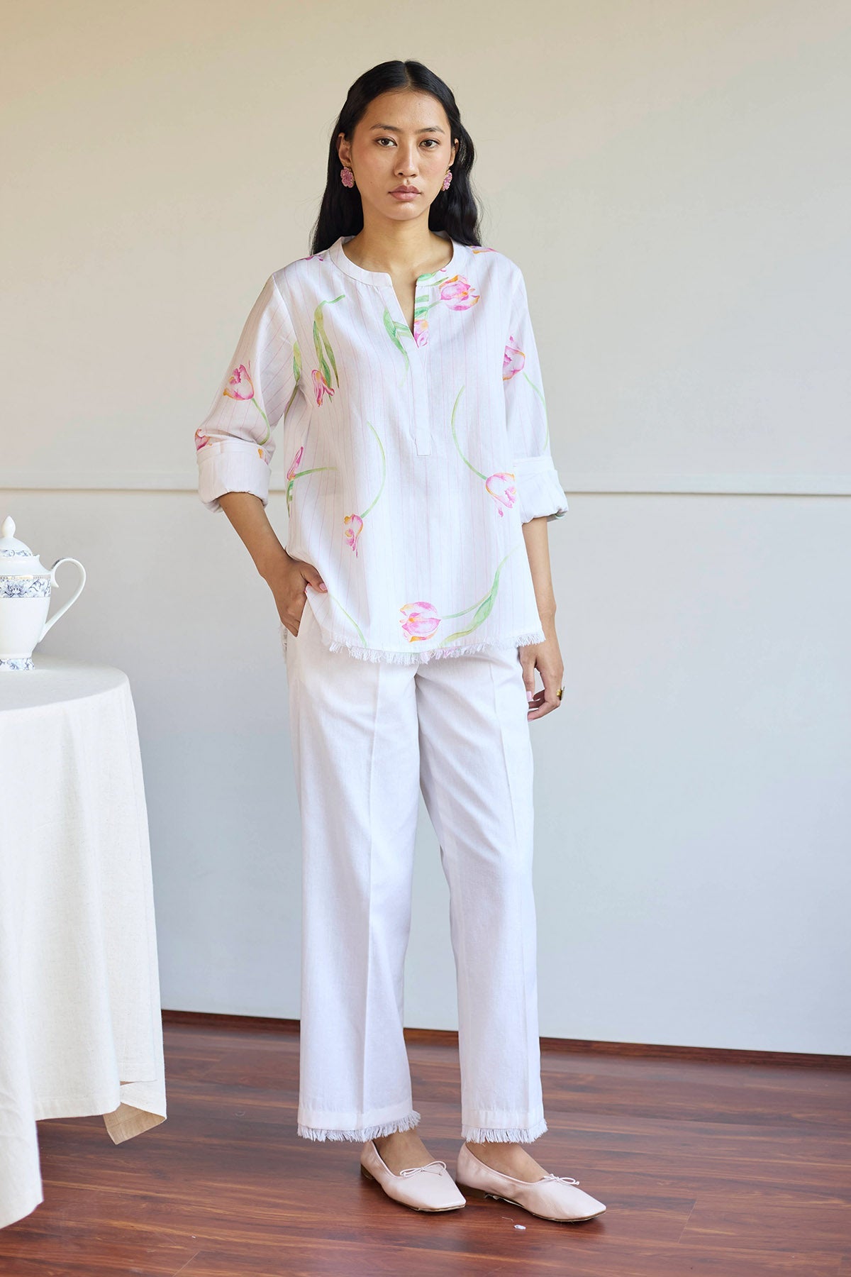 Buy Ivory Linen Cotton Shirt & Pants by Juanita by Shubhda for women online at ScrollnShops