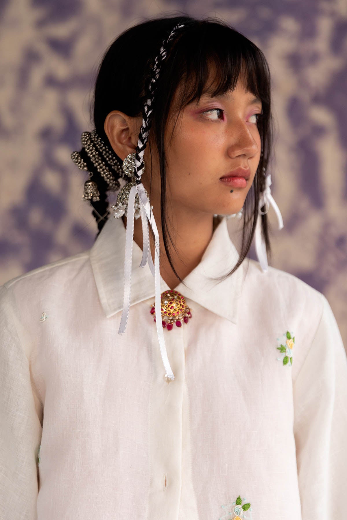 Ivory Linen Embroidered Shirt