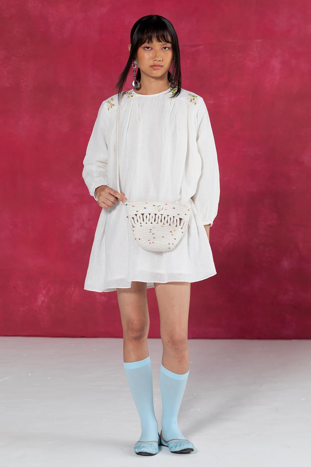 Ivory Linen Gathered Mini Dress