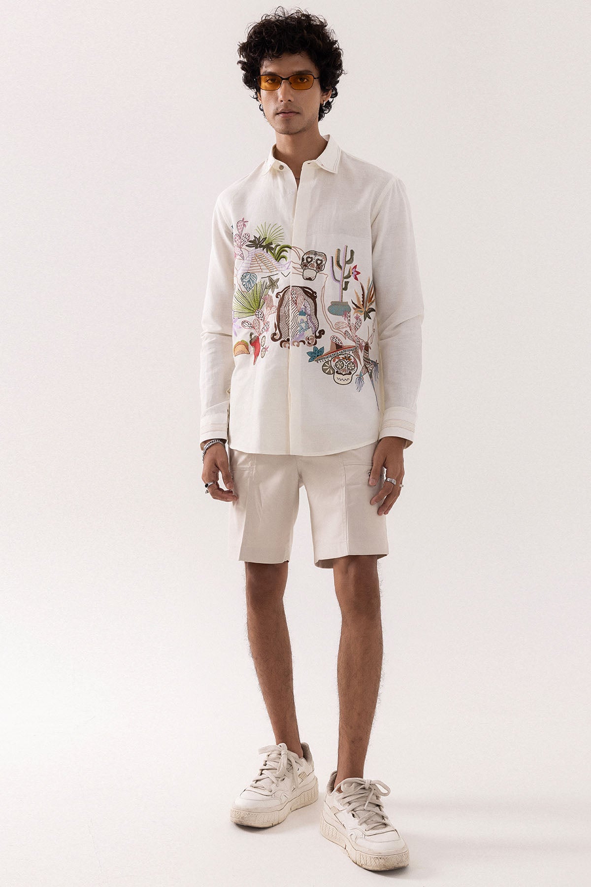 Buy Ivory Linen Mexican Motif Shirt for men by Paarsh Atelier online available at scrollnshops