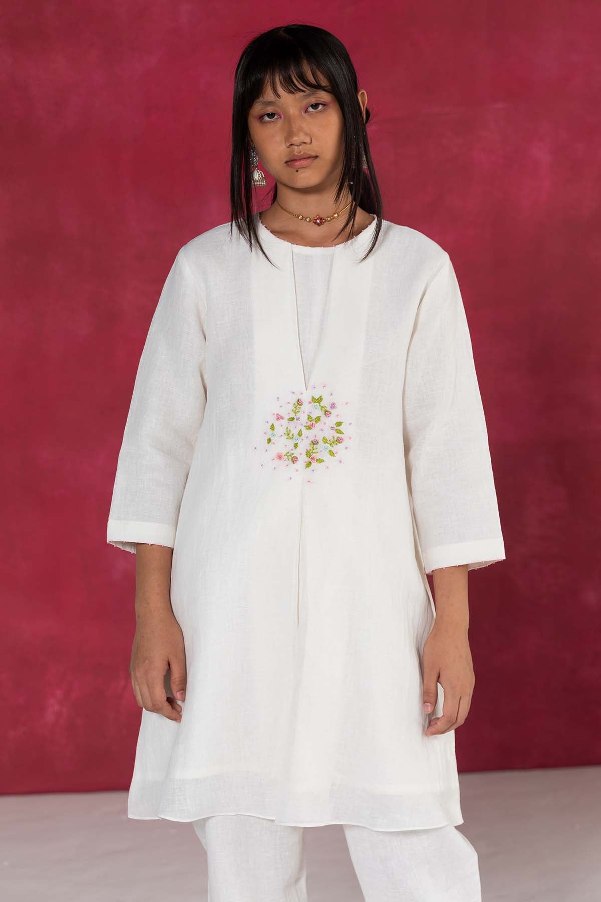 Ivory Linen Pleated Co-ord Set