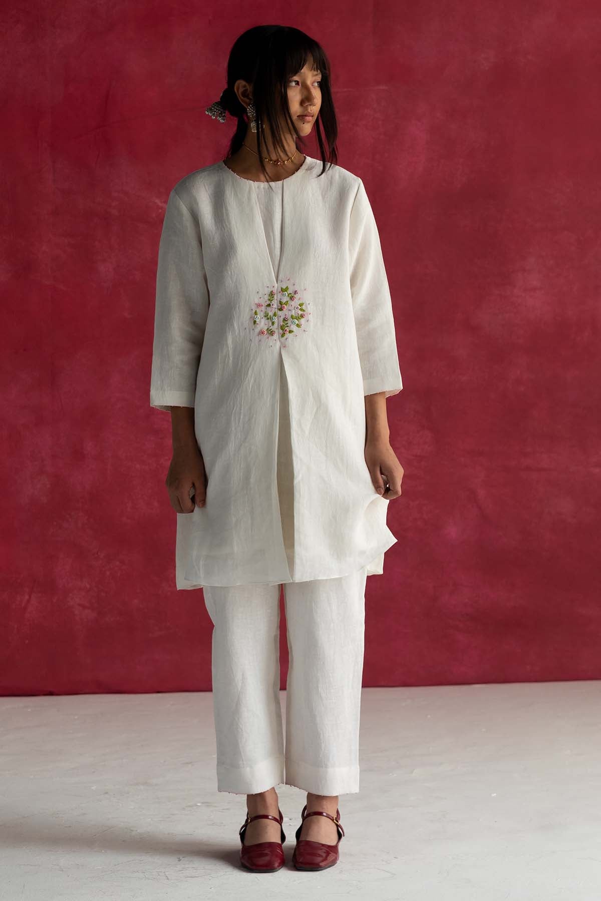 Ivory Linen Pleated Co-ord Set