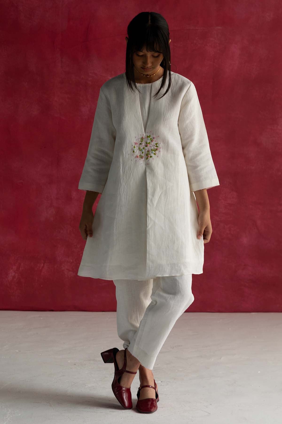 Buy Designer Ivory Linen Pleated Co-ord Set Online