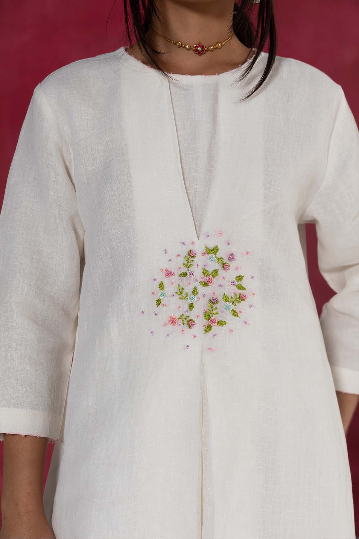 Ivory Linen Pleated Co-ord Set