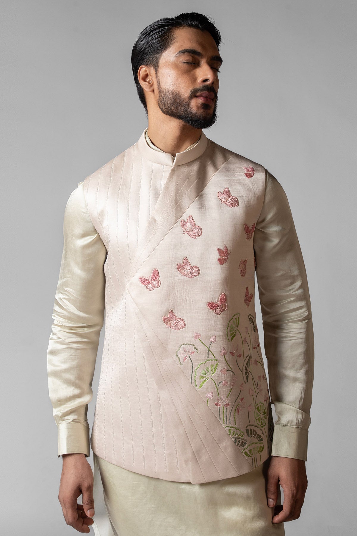 Ivory Linen Reshams Kurta Set