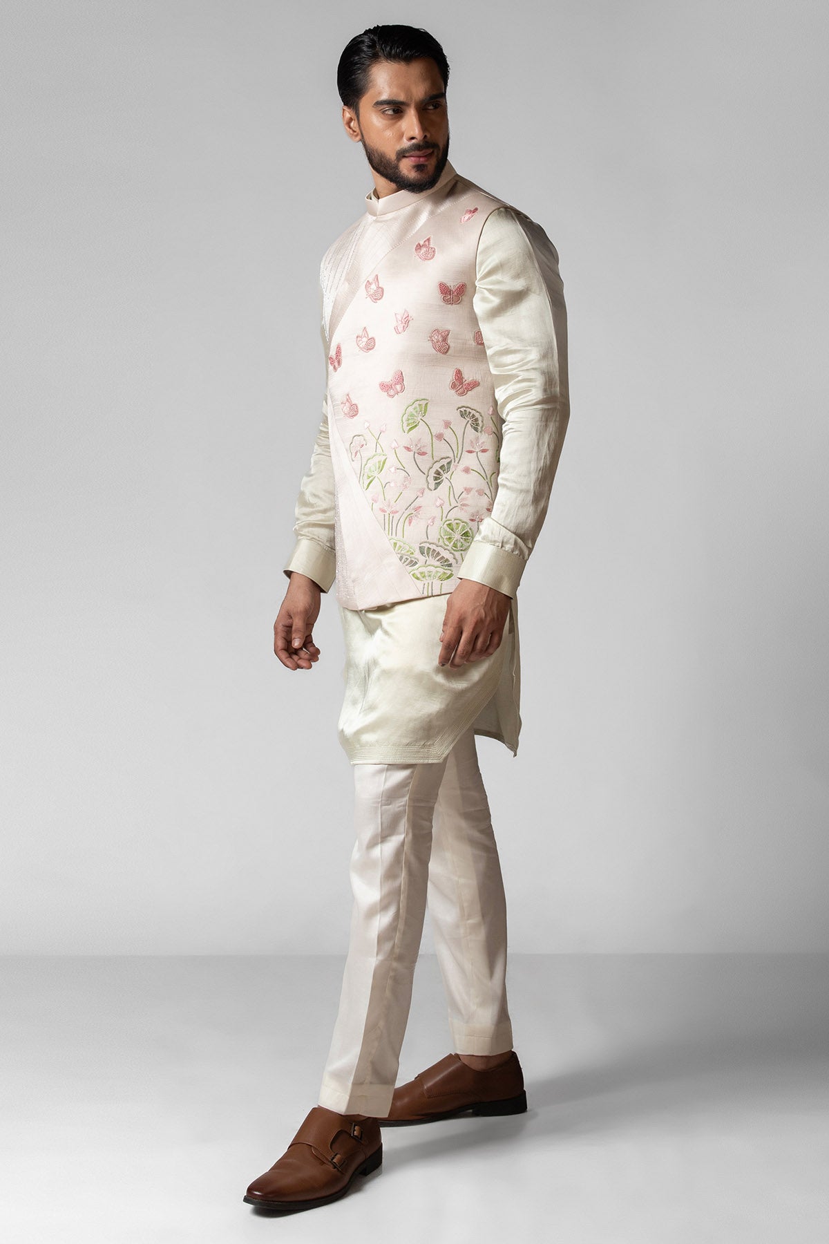 Ivory Linen Reshams Kurta Set
