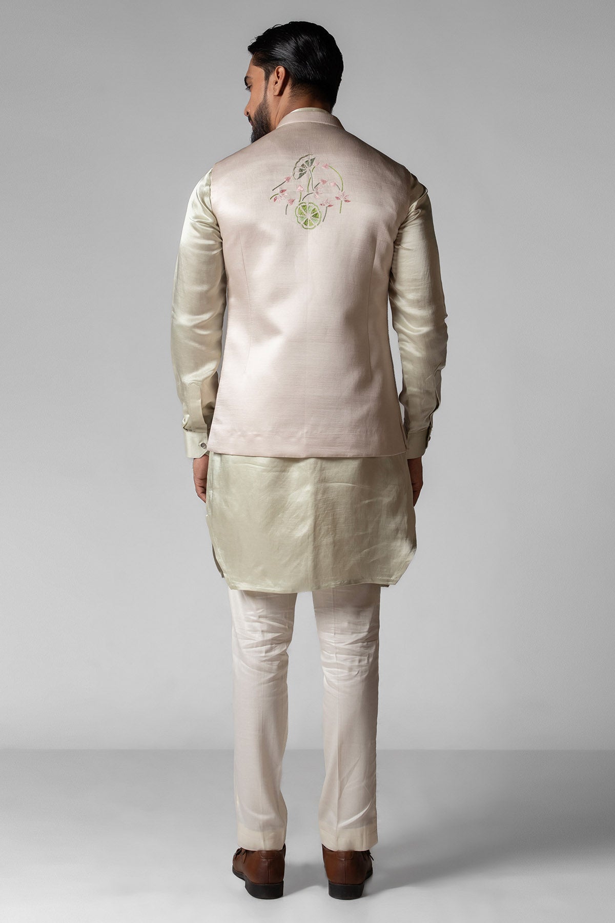 Ivory Linen Reshams Kurta Set