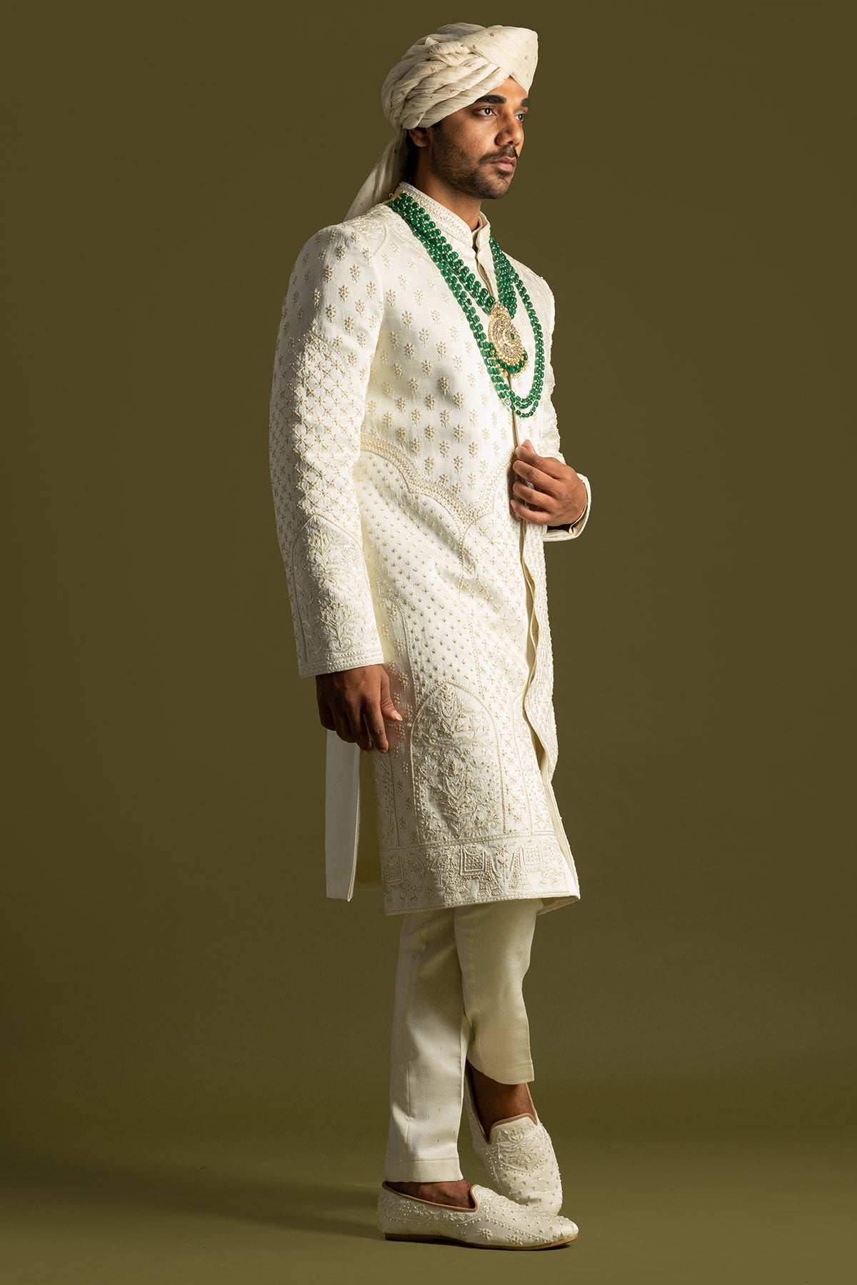Ivory Linen Thread Sherwani Set