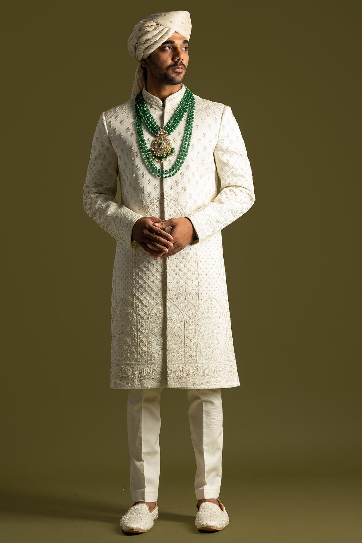 Buy Ivory Linen Thread Sherwani Set for men by Paarsh Atelier online available at scrollnshops