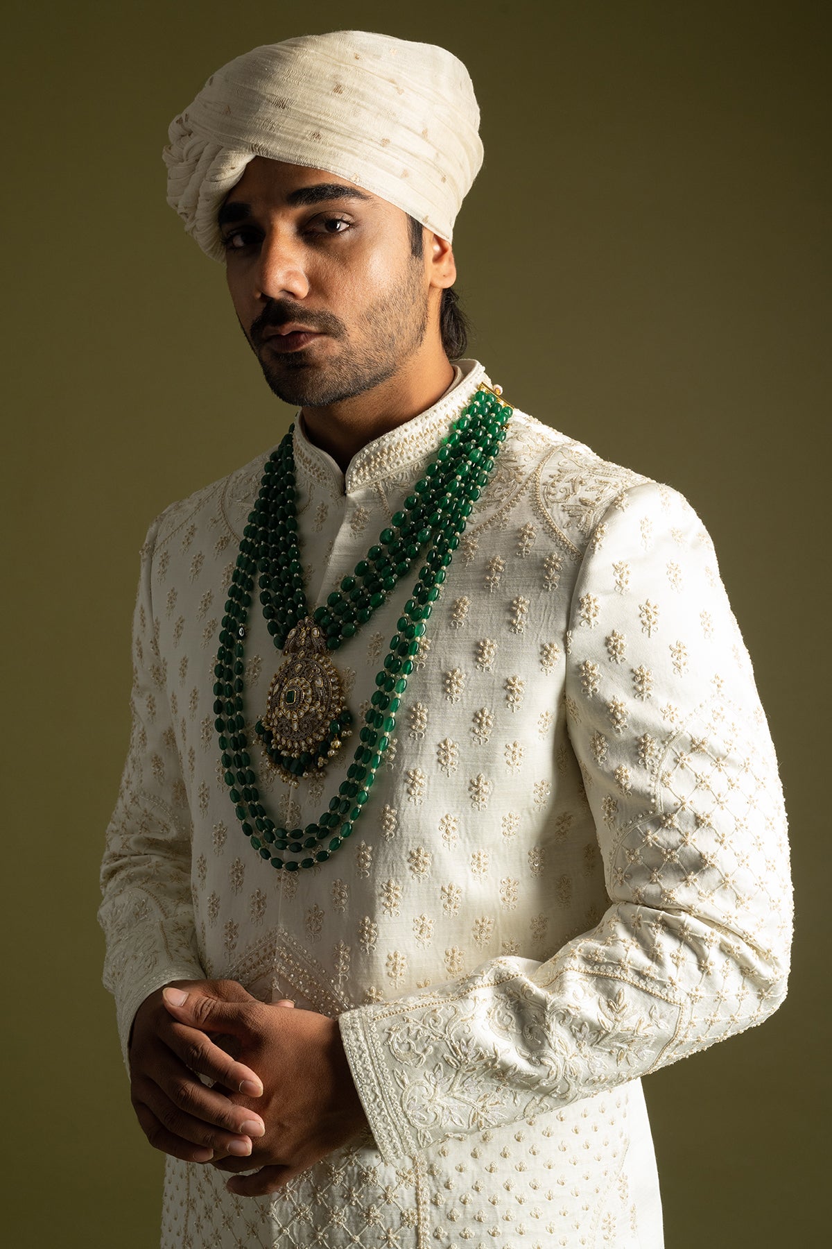 Ivory Linen Thread Sherwani Set