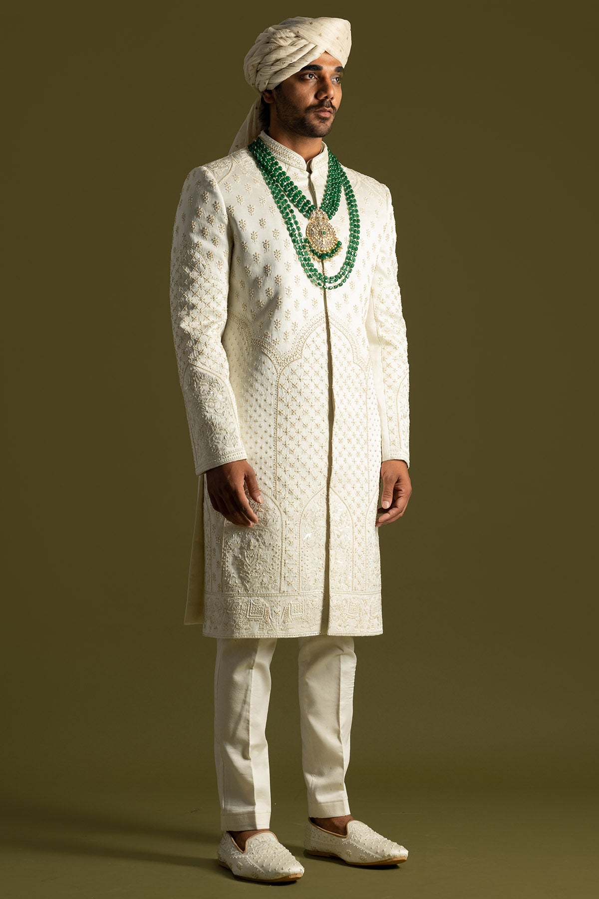 Ivory Linen Thread Sherwani Set