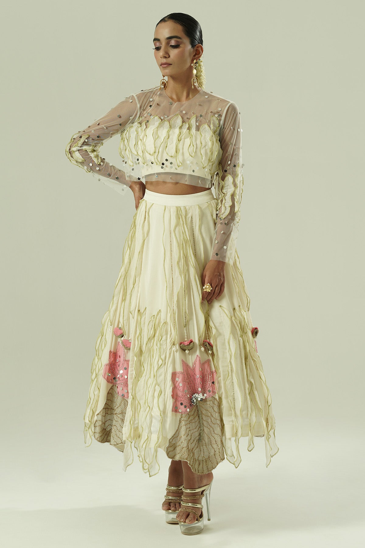 Ivory Lotus Patch Lehenga Set