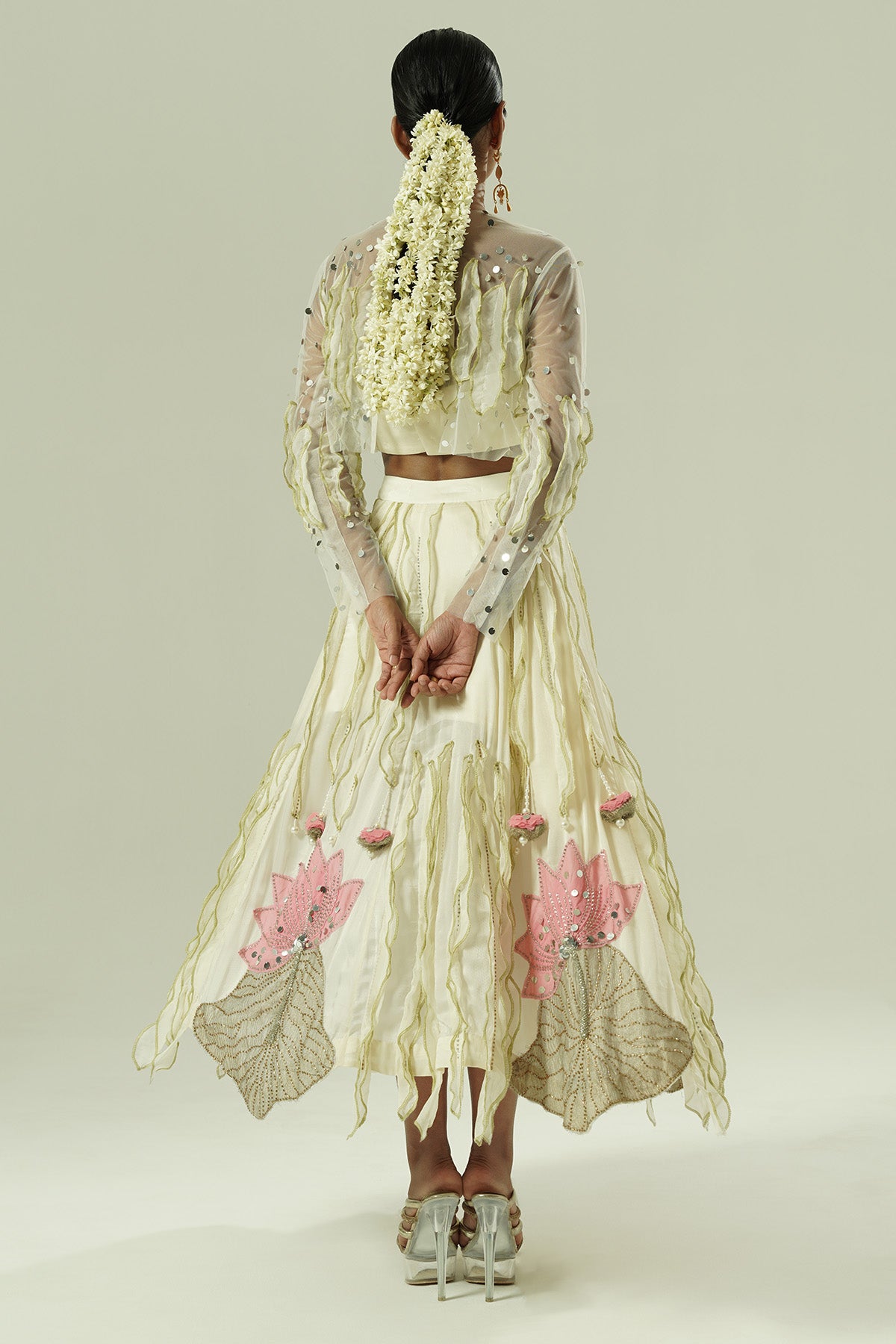 Ivory Lotus Patch Lehenga Set