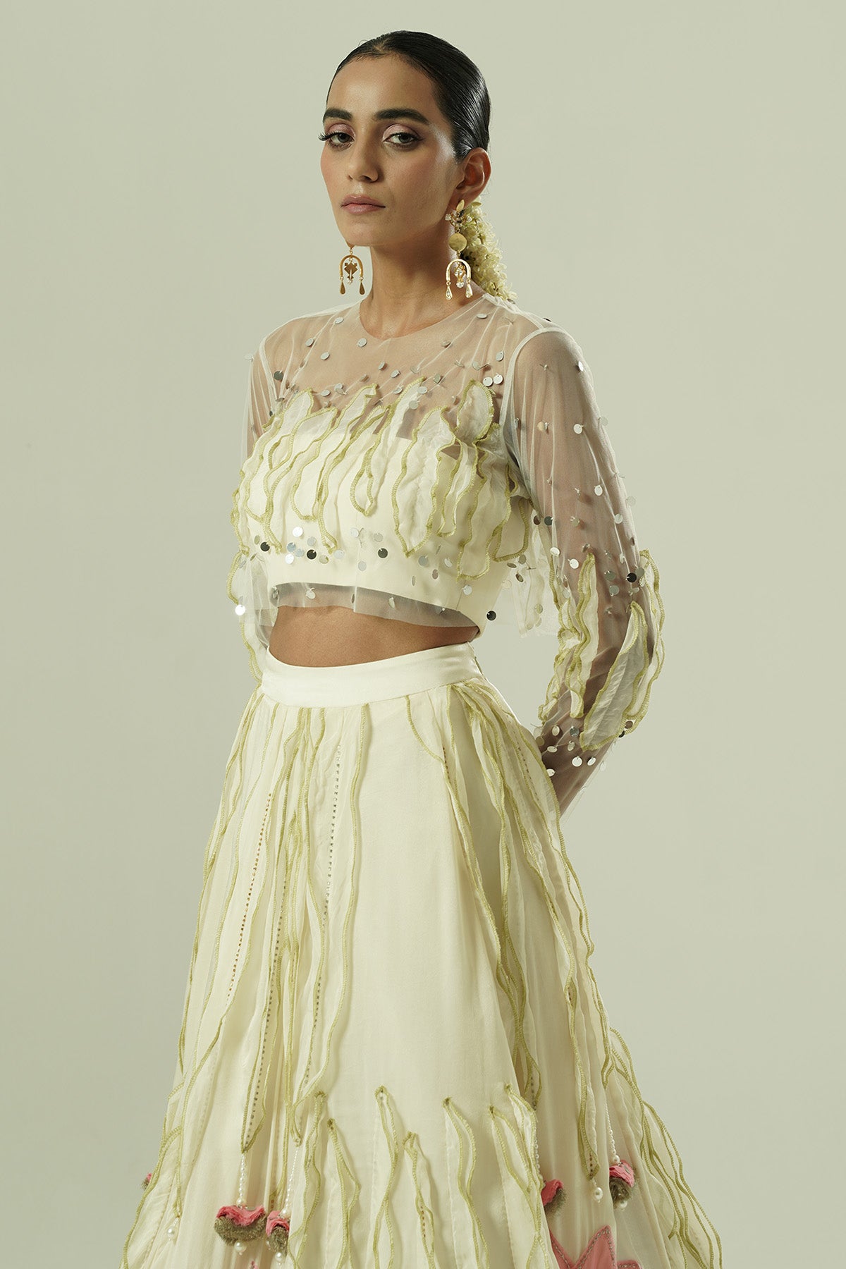 Ivory Lotus Patch Lehenga Set