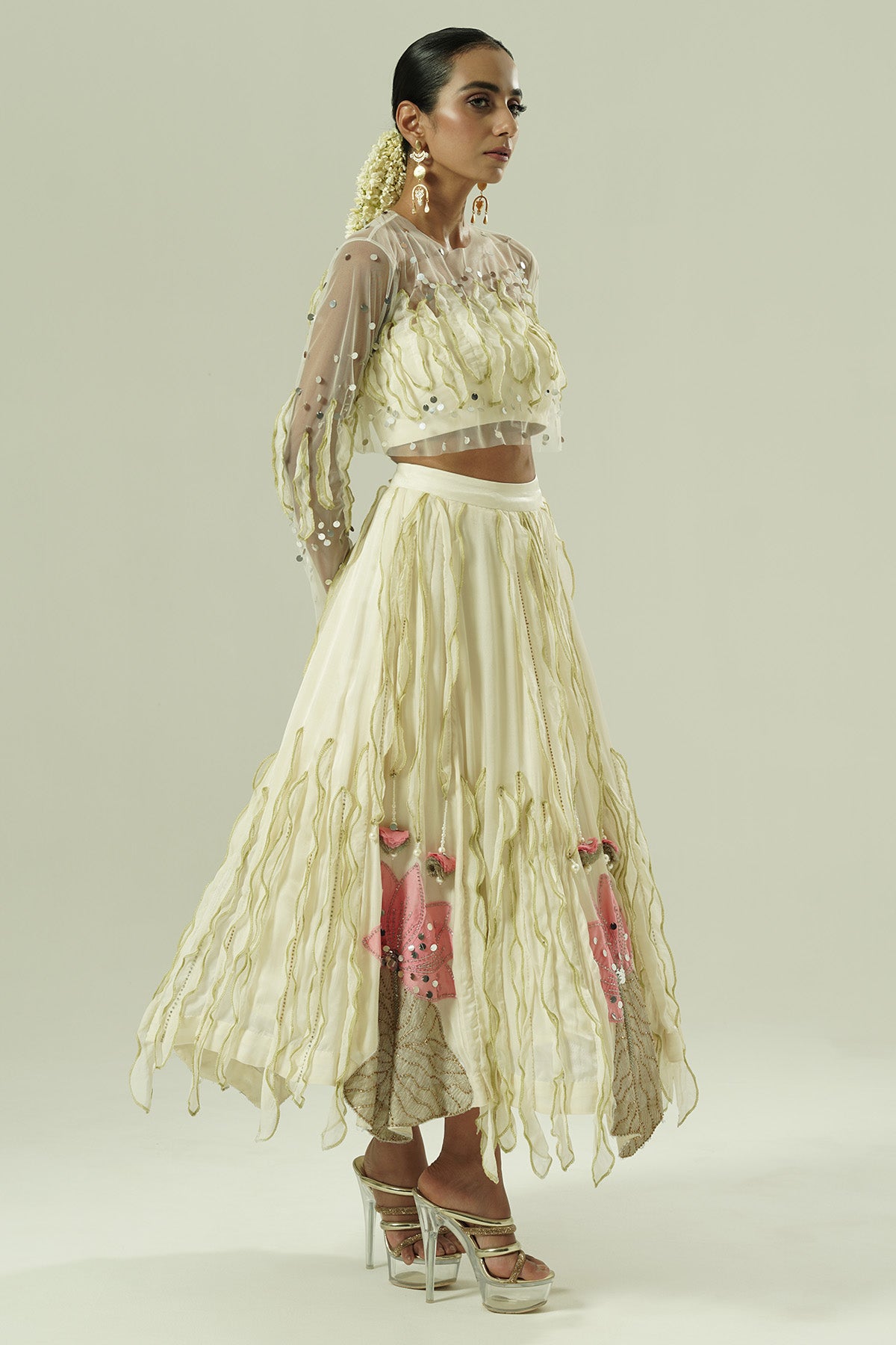 Ivory Lotus Patch Lehenga Set