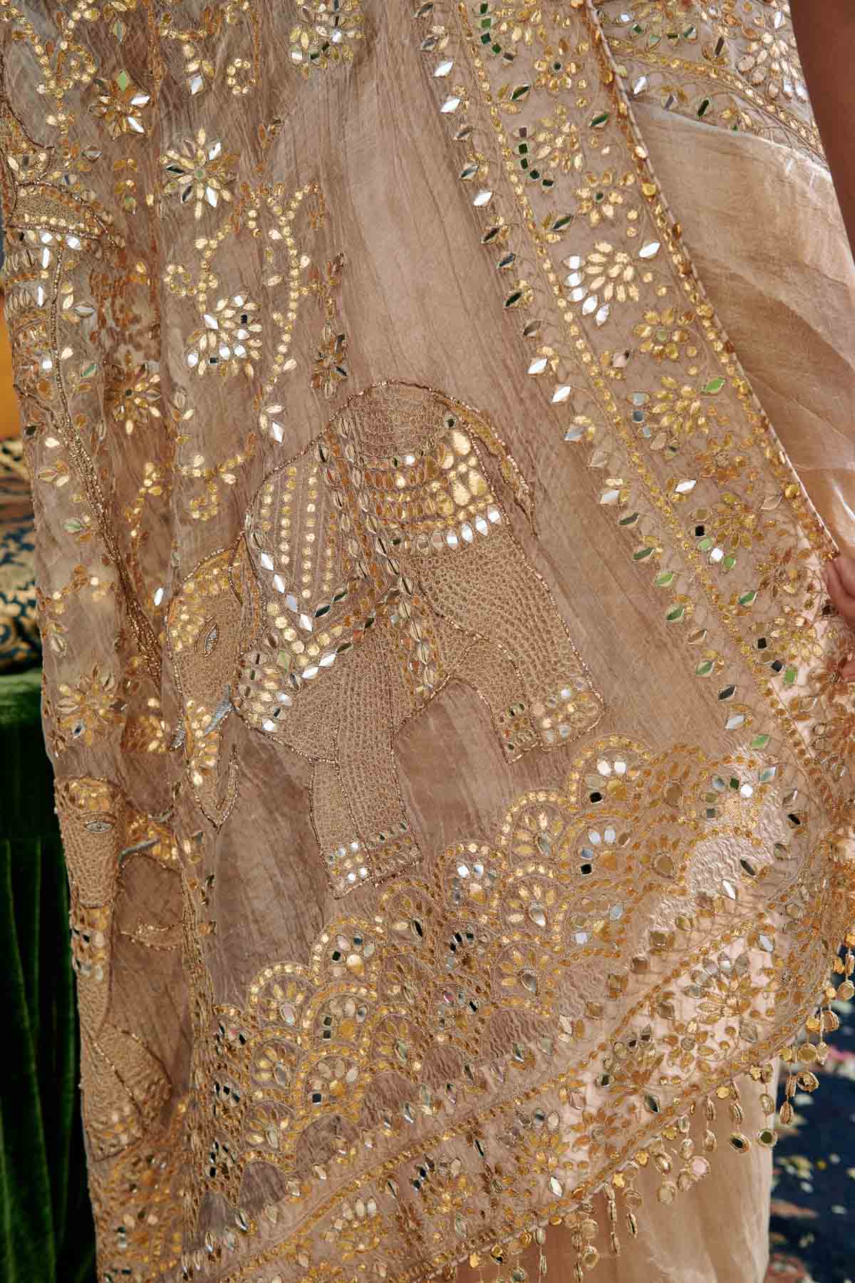 Ivory Mirror Work Saree & Blouse