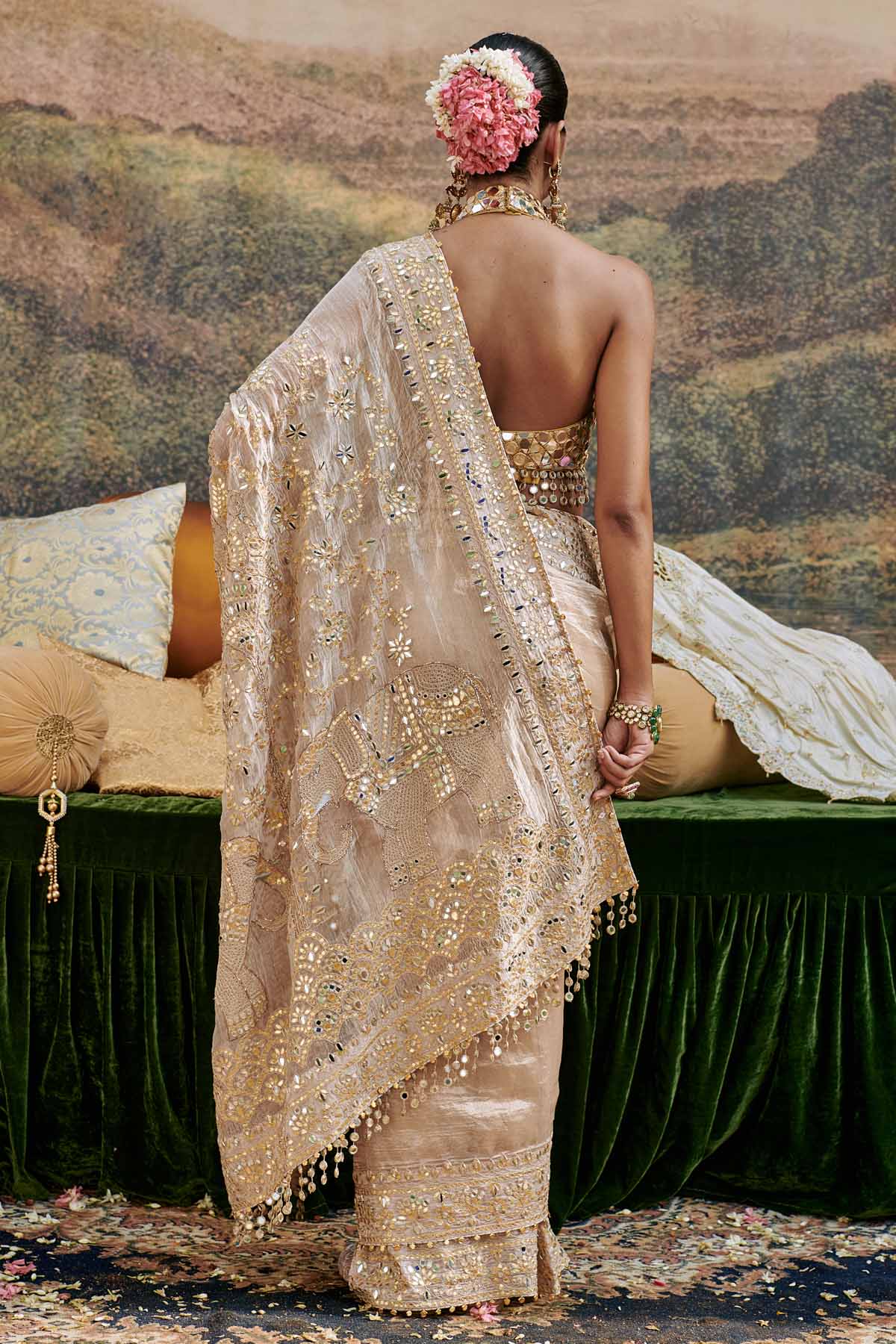 Ivory Mirror Work Saree & Blouse