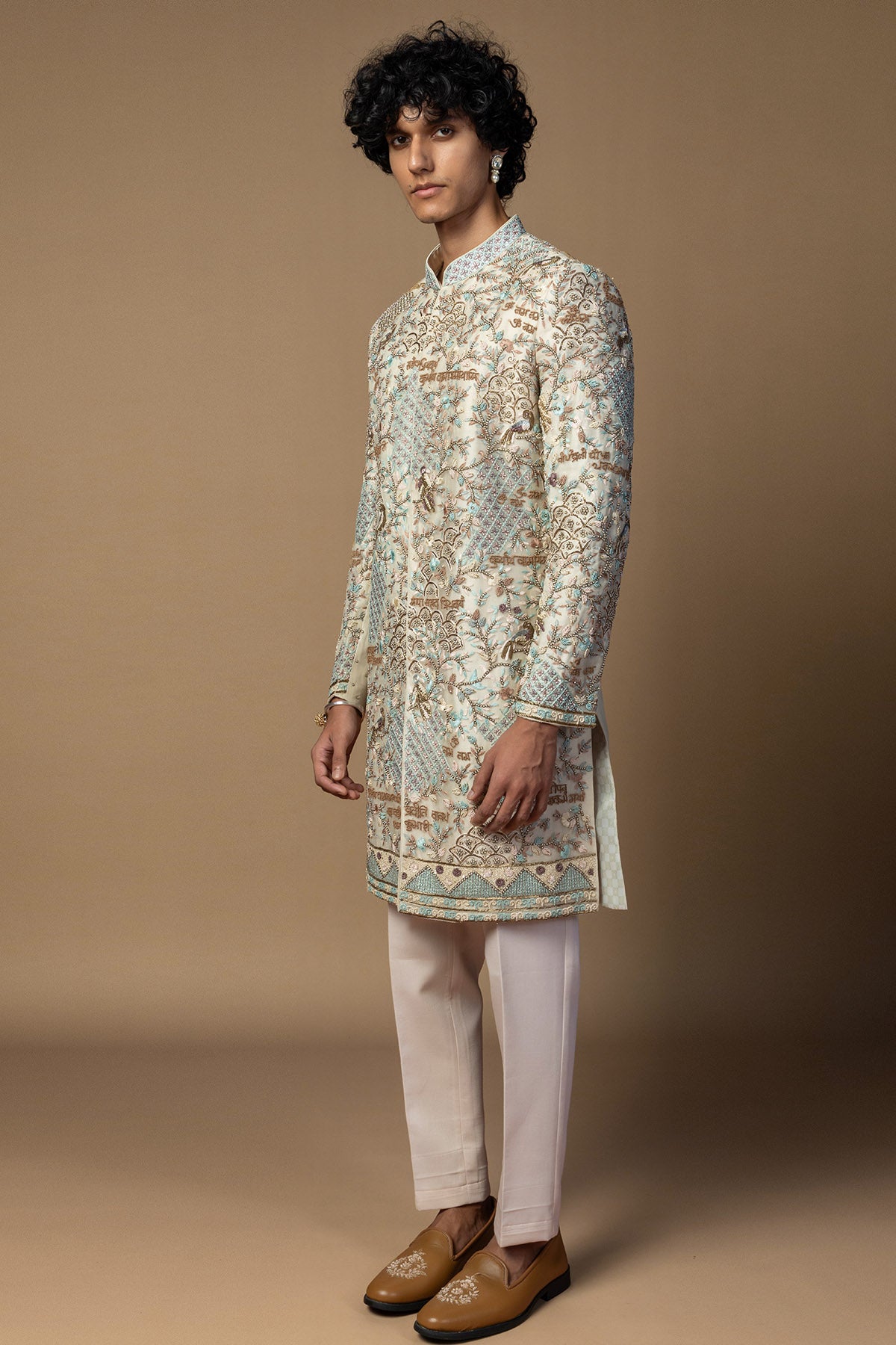 Ivory Moti Work Sherwani Set