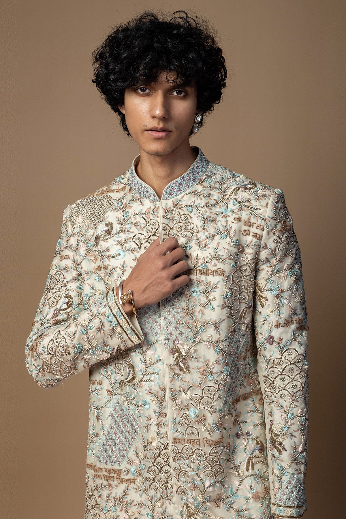 Ivory Moti Work Sherwani Set