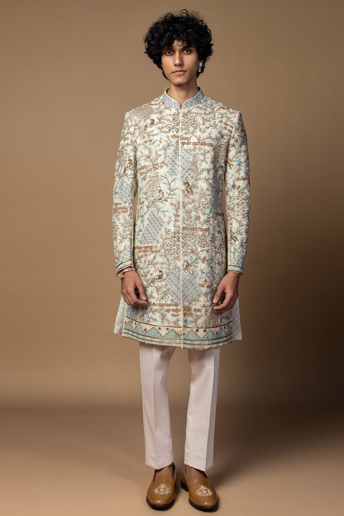 Buy Ivory Moti Work Sherwani Set for men by Paarsh Atelier online available at scrollnshops
