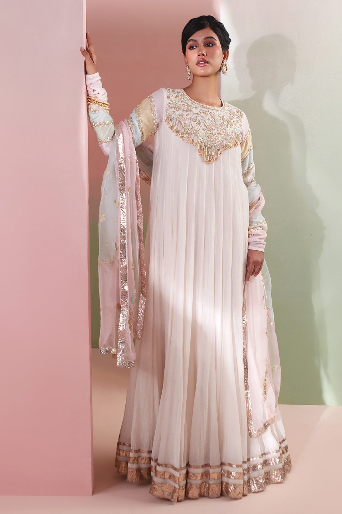 Ivory Mul Chanderi Anarkali Set