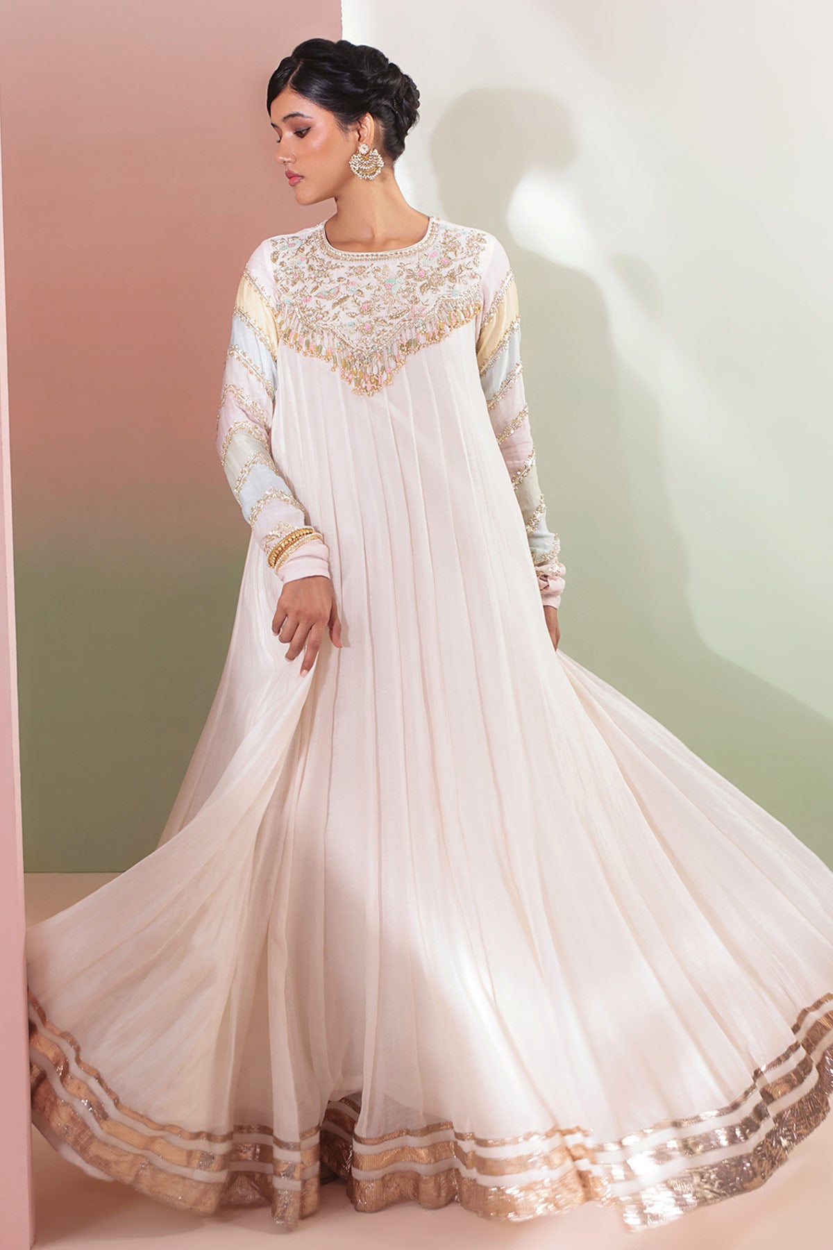 Ivory Mul Chanderi Anarkali Set