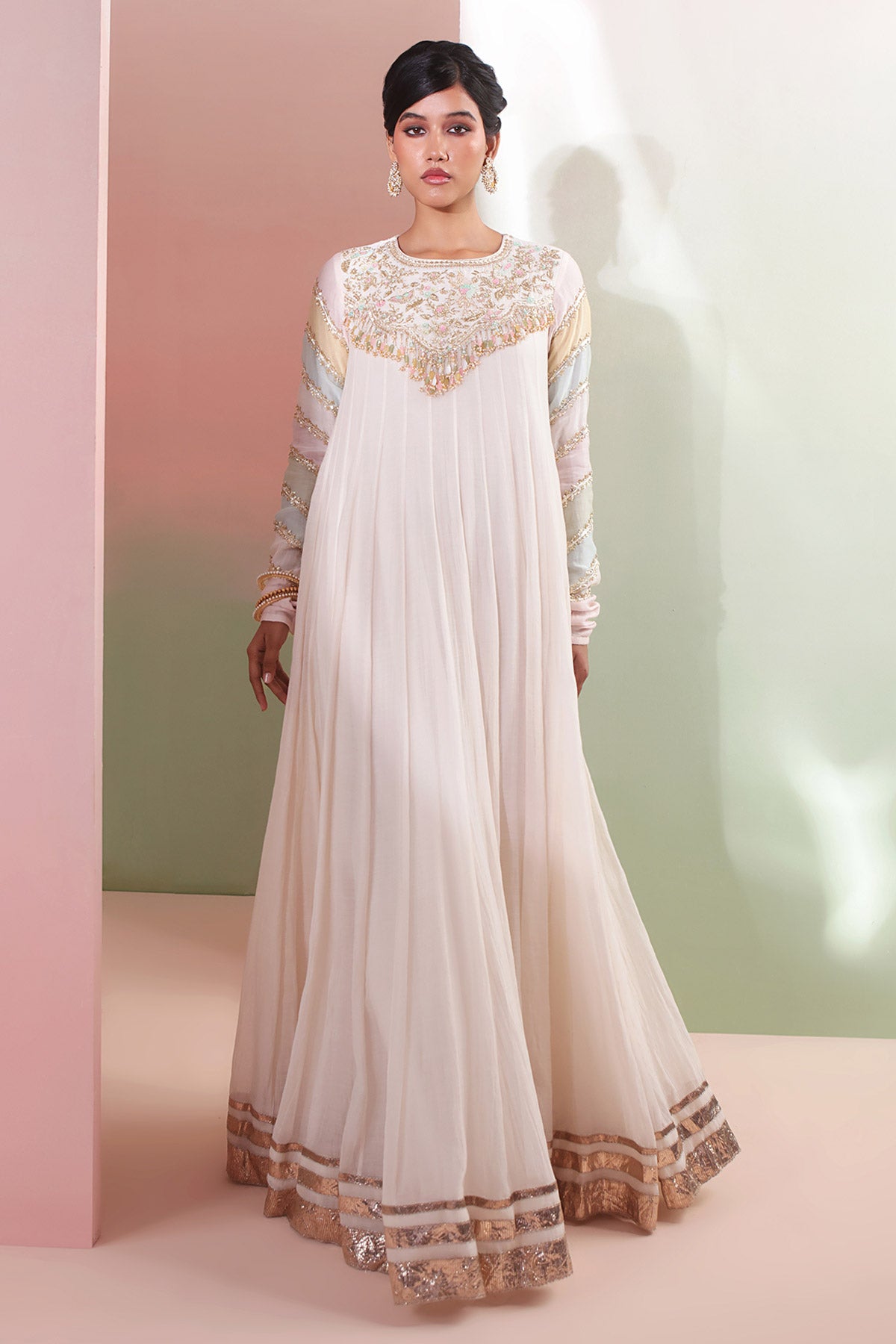 Ivory Mul Chanderi Anarkali Set