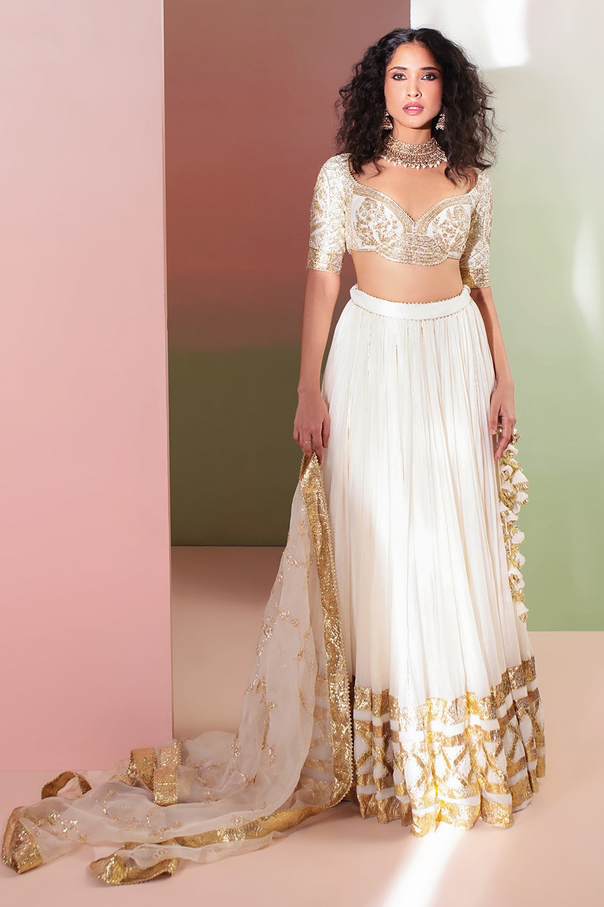 Buy Ivory Mul Chanderi Lehenga Set Set for women by Priyanka Jain online available at scrollnshops