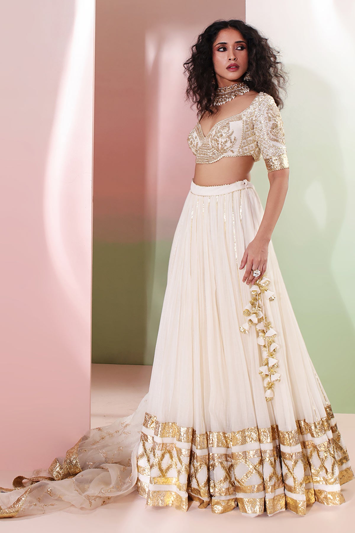 Ivory Mul Chanderi Lehenga Set