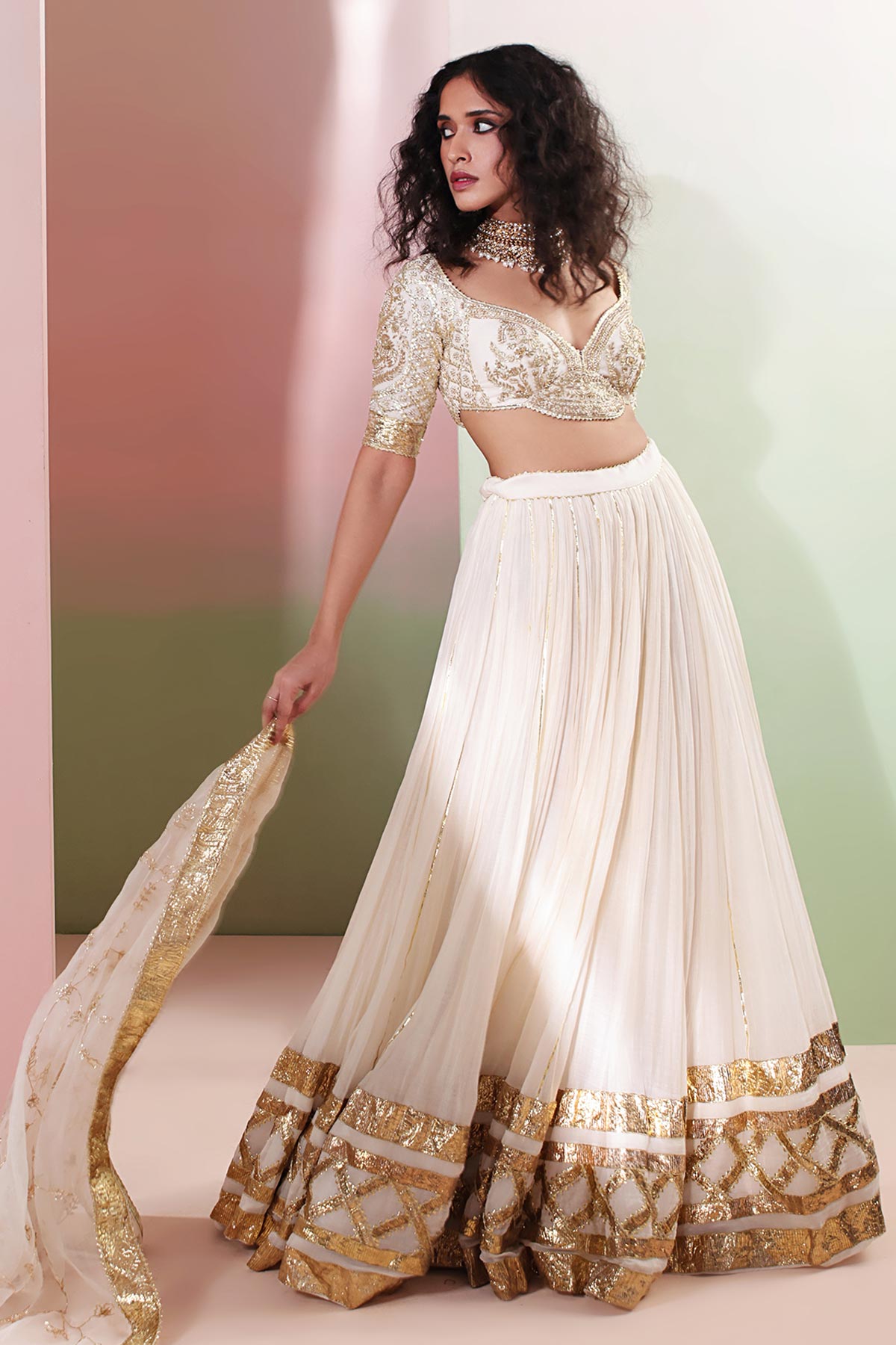 Ivory Mul Chanderi Lehenga Set