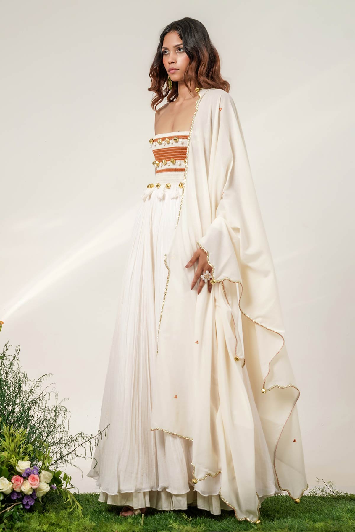Ivory Mul Cotton Anarkali Set