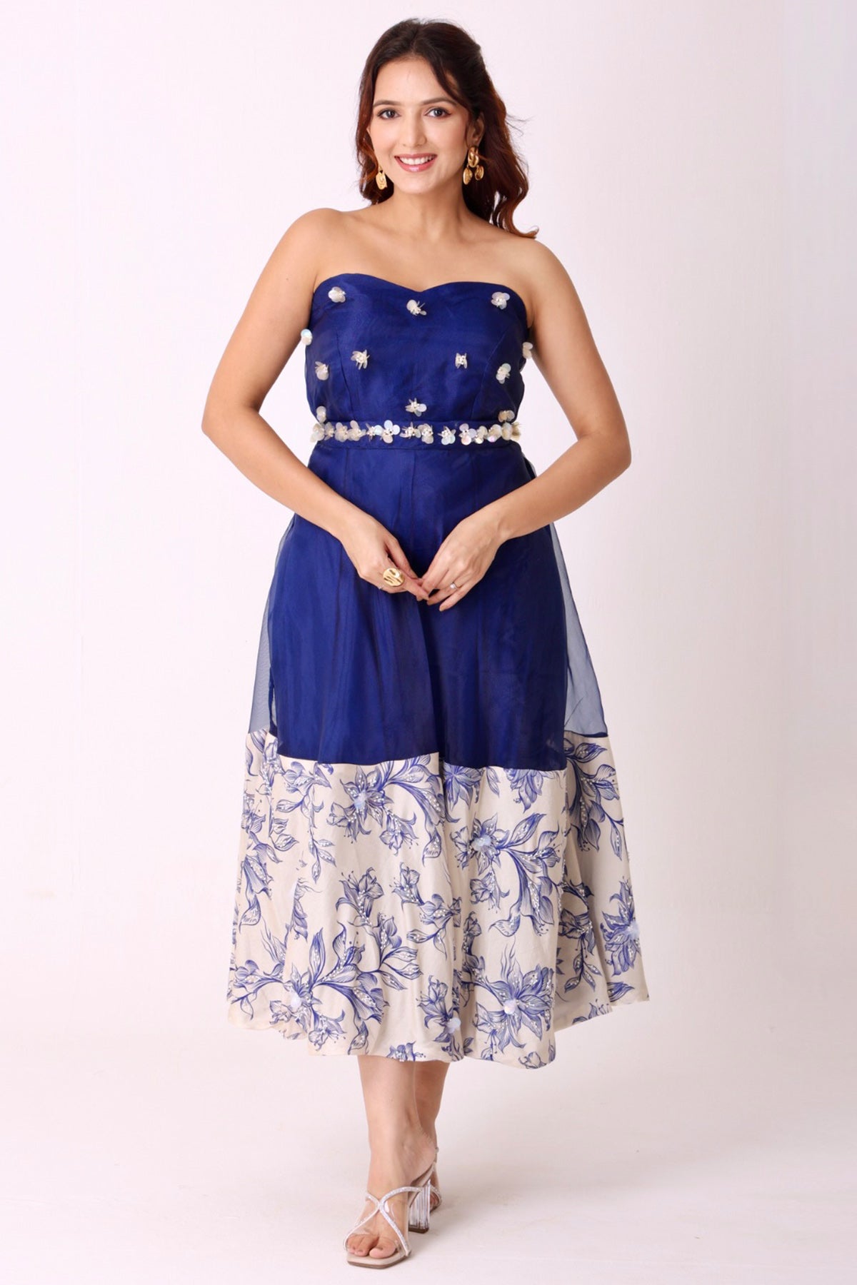 Buy Ivory & Navy Embroidered Dress for women by Namita Sharma Designer online available at scrollnshops