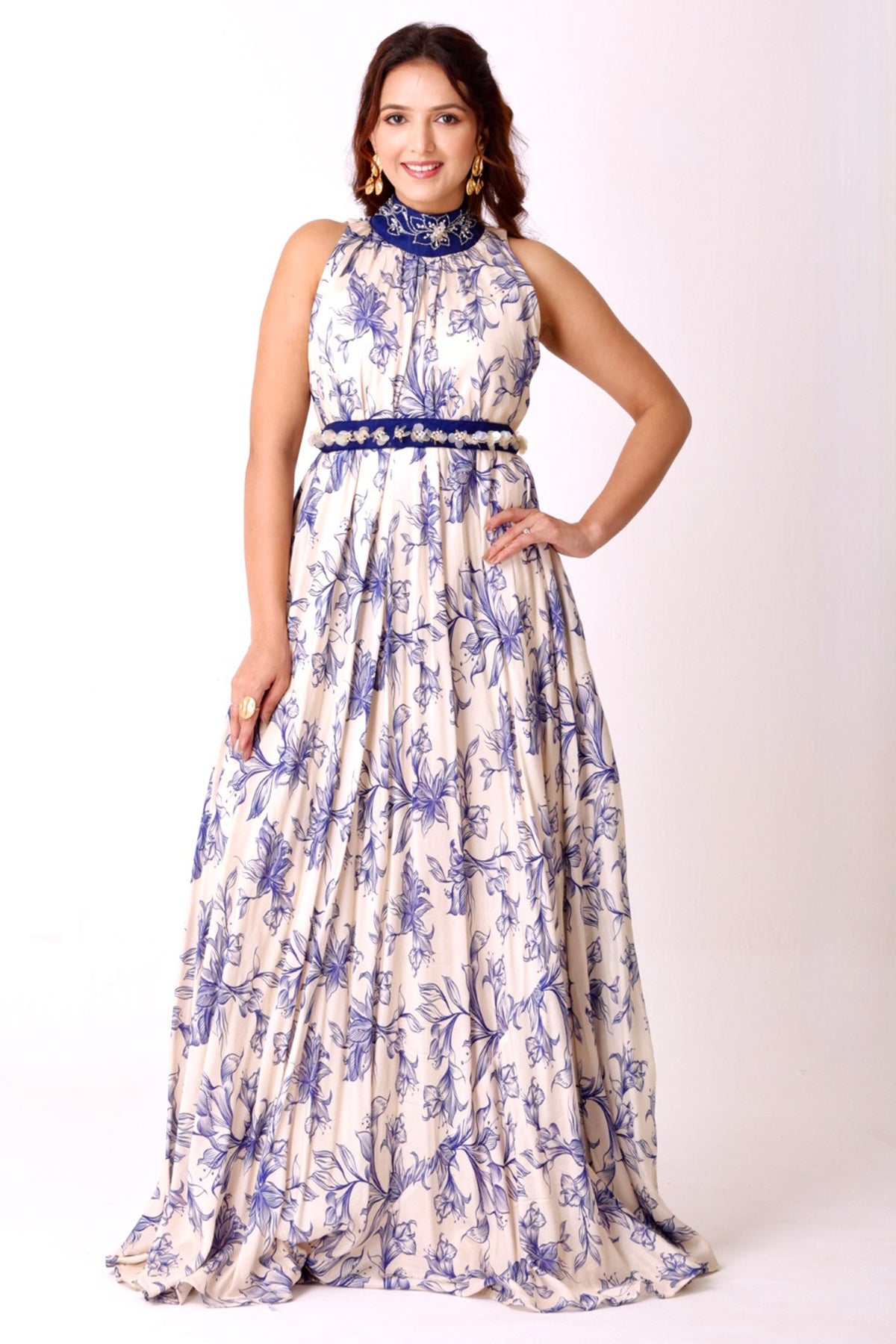 Buy Ivory & Navy Embroidered Gown for women by Namita Sharma Designer online available at scrollnshops