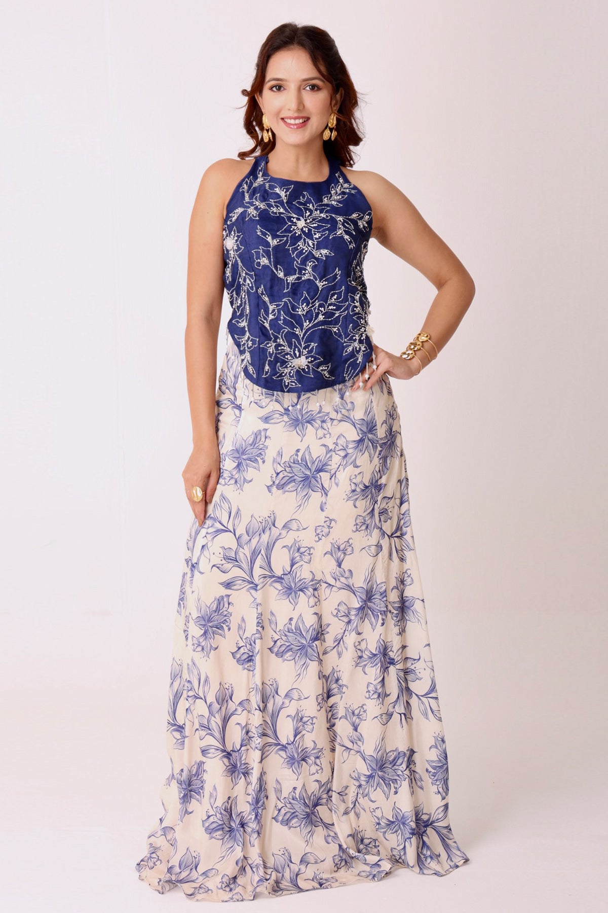 Buy Ivory & Navy Kasab Indo-Western for women by Namita Sharma Designer online available at scrollnshops