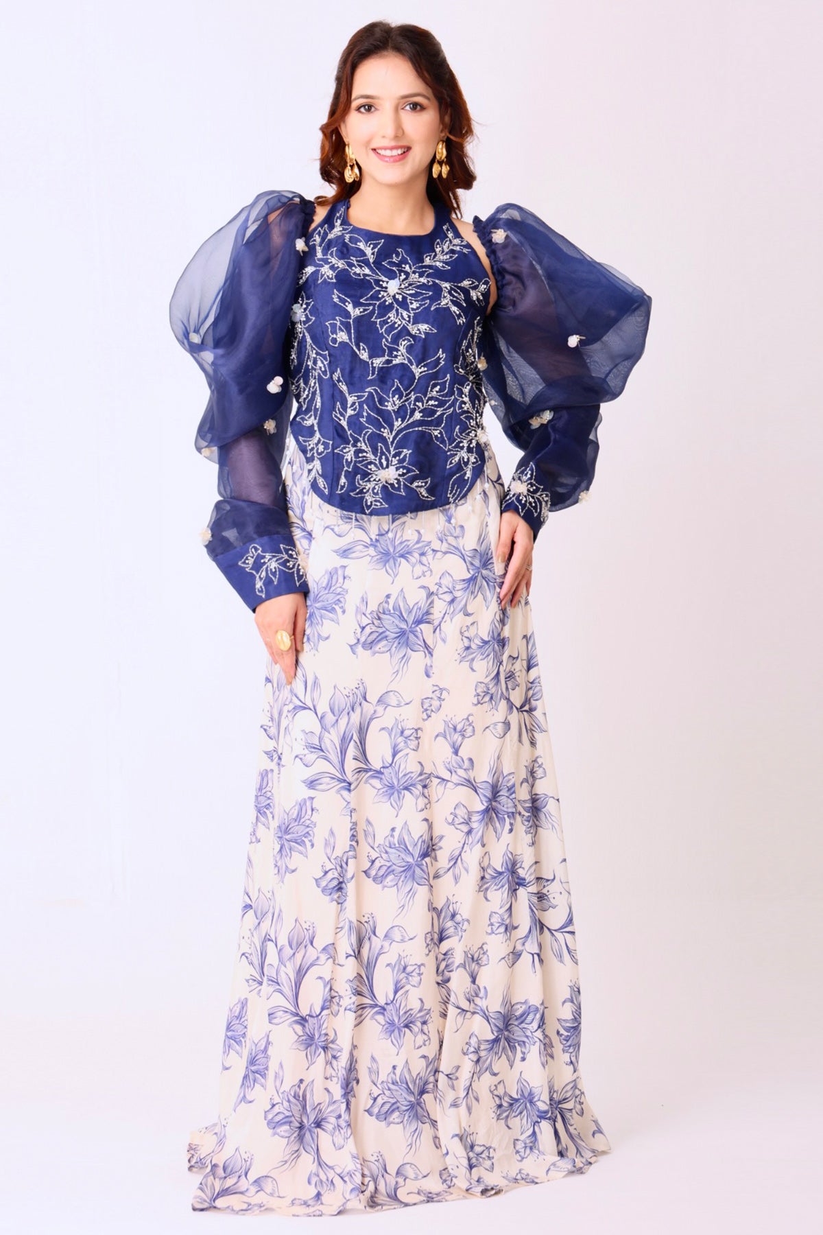 Buy Ivory & Navy Pearl Indo-Western for women by Namita Sharma Designer online available at scrollnshops