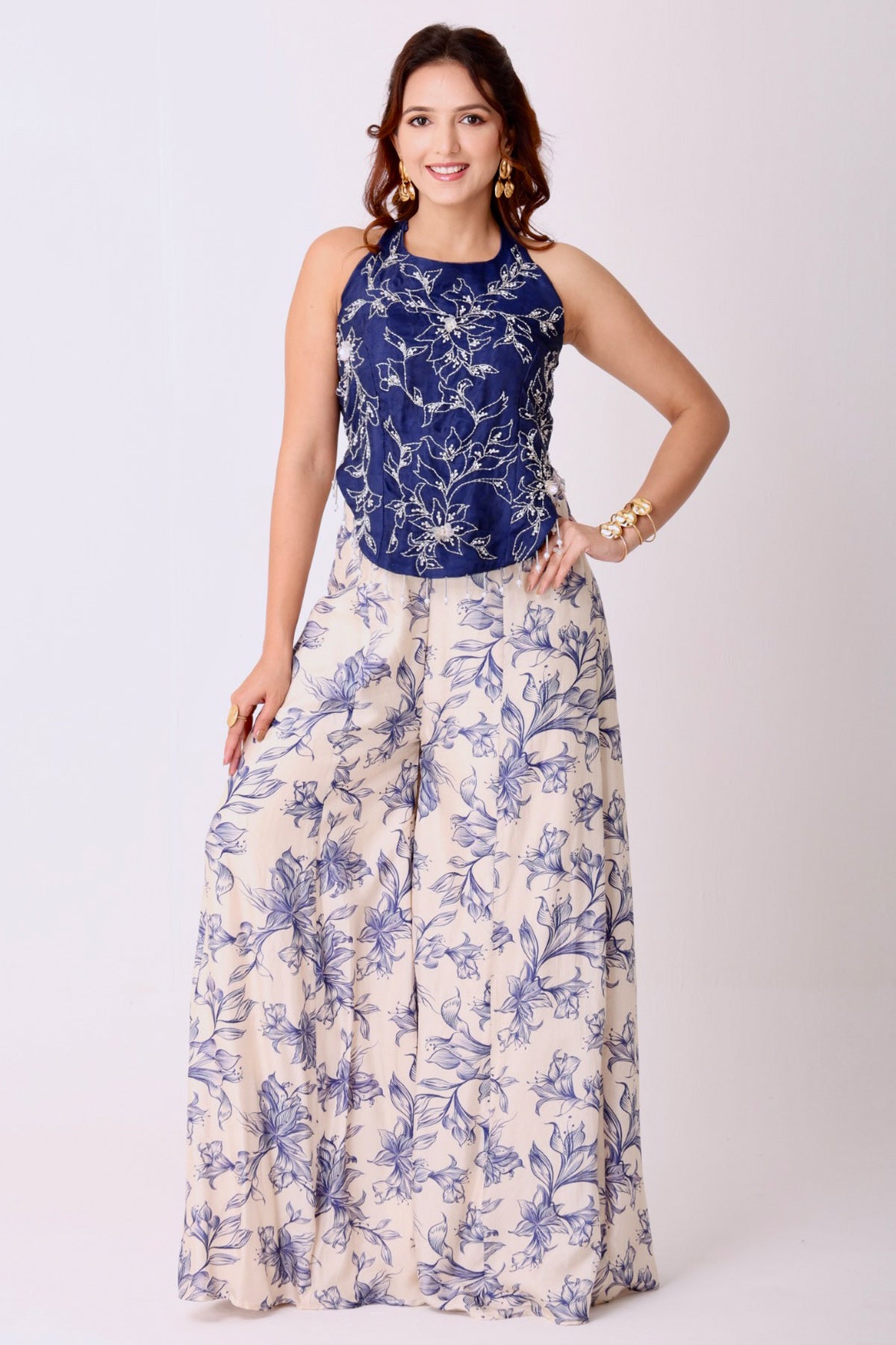 Buy Ivory & Navy Silk Indo-Western for women by Namita Sharma Designer online available at scrollnshops