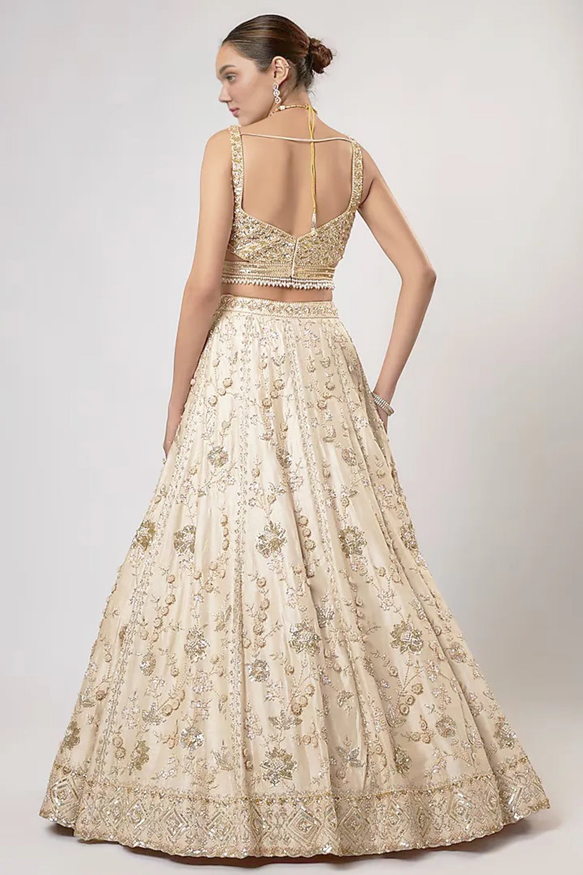 Ivory Net Floral Lehenga Set