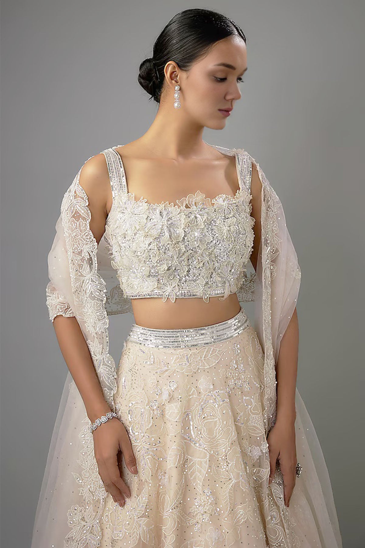 Ivory Net Patchwork Lehenga Set
