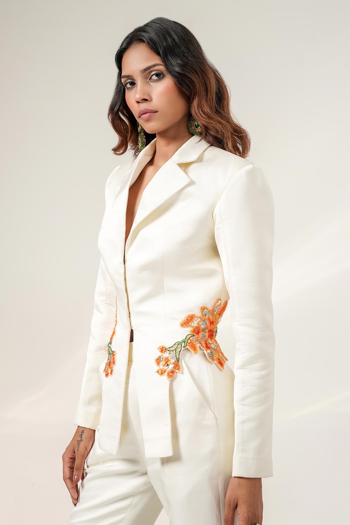 Ivory Nysa Silk Suit And Pants