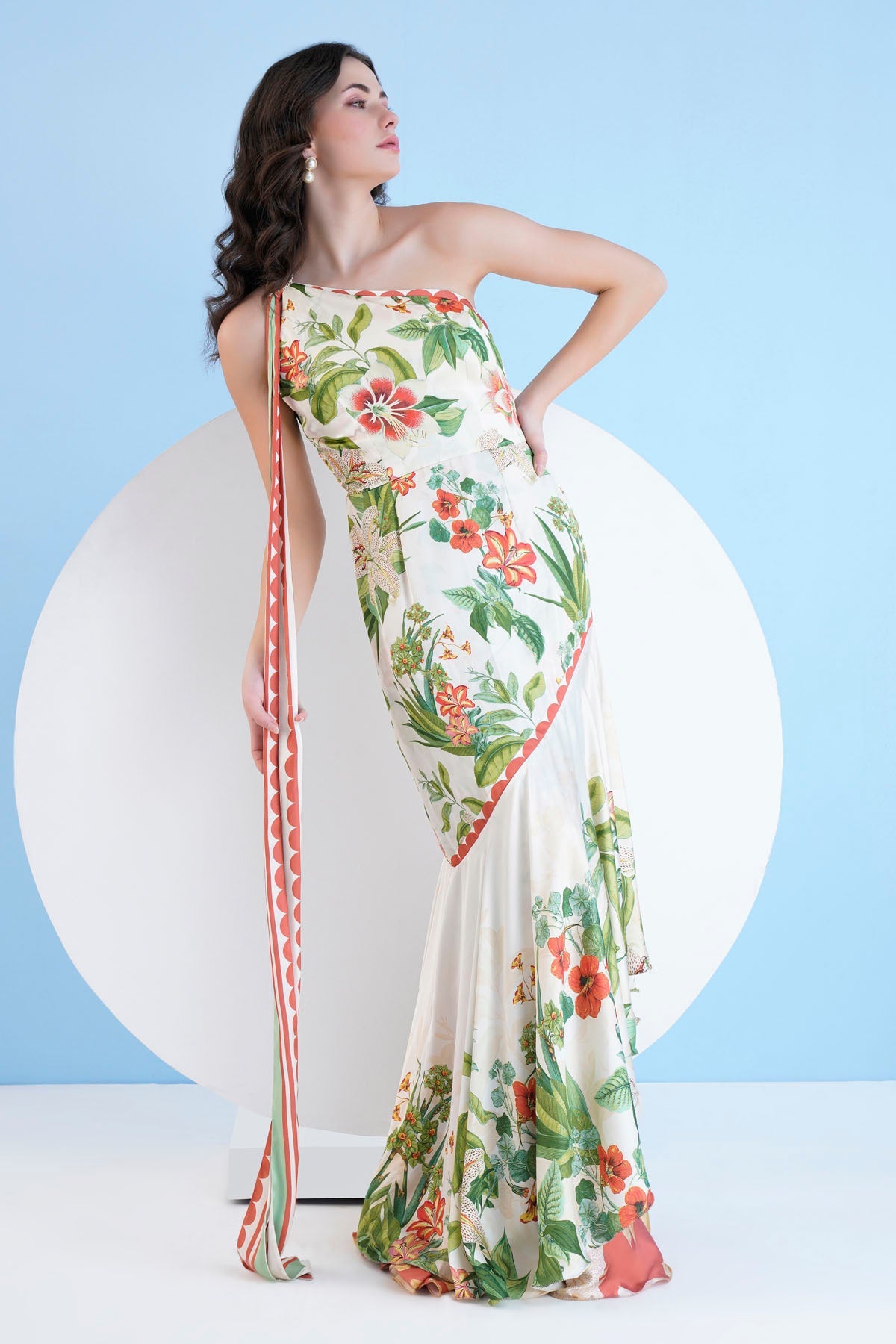 Buy Ivory One Shoulder Tiered Dress by Mandira Wirk