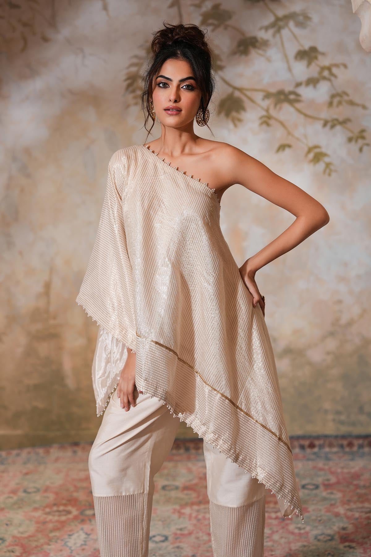 one shoulder kaftan dress indian Buy Ivory One Shoulder Zari Kaftan for women at ScrollnShops
