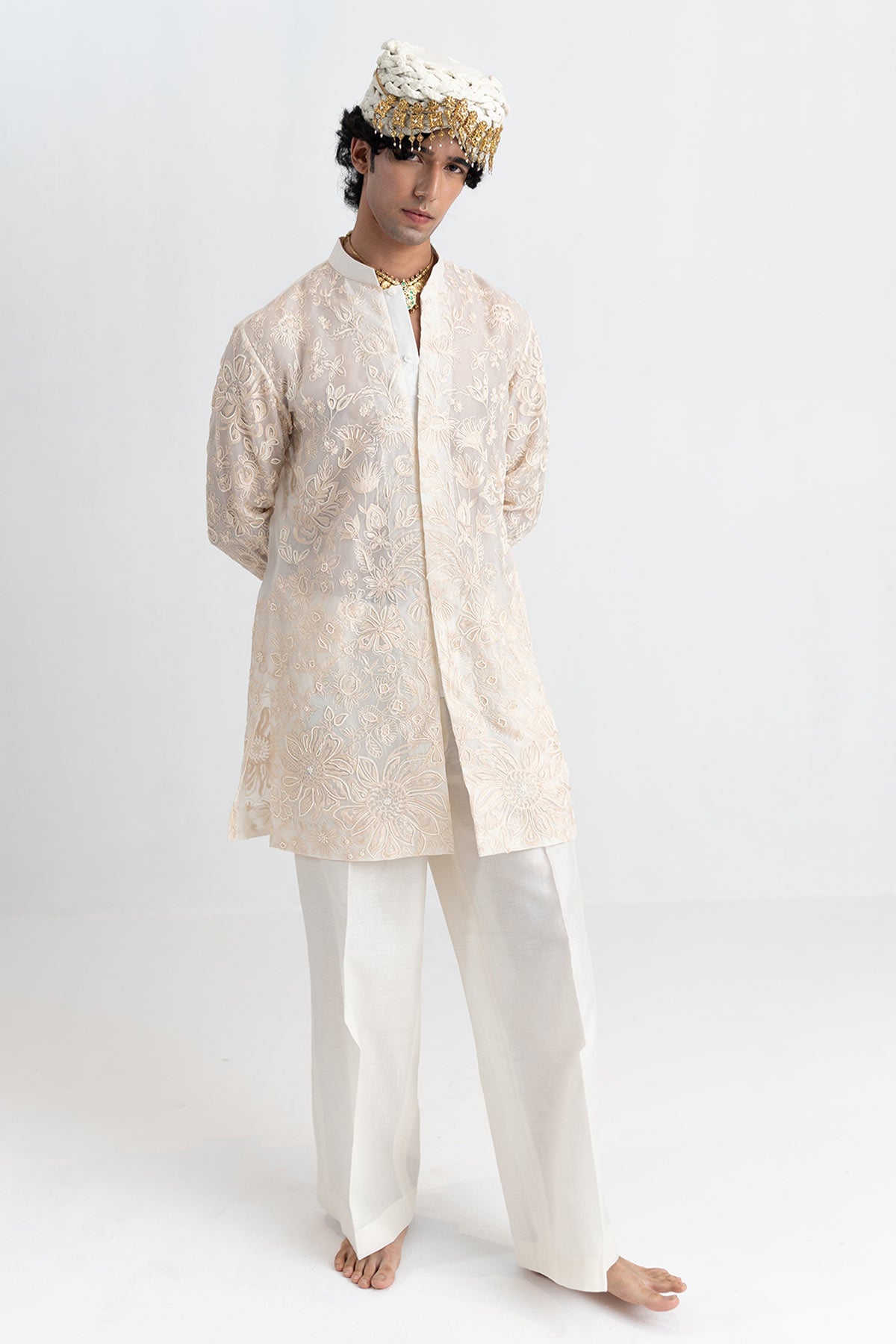 Ivory Organza Aari Kurta & Pant