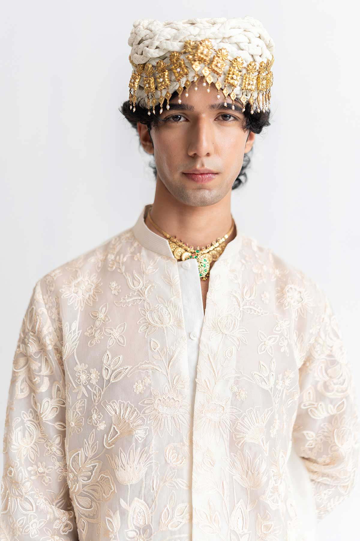 Ivory Organza Aari Kurta & Pant