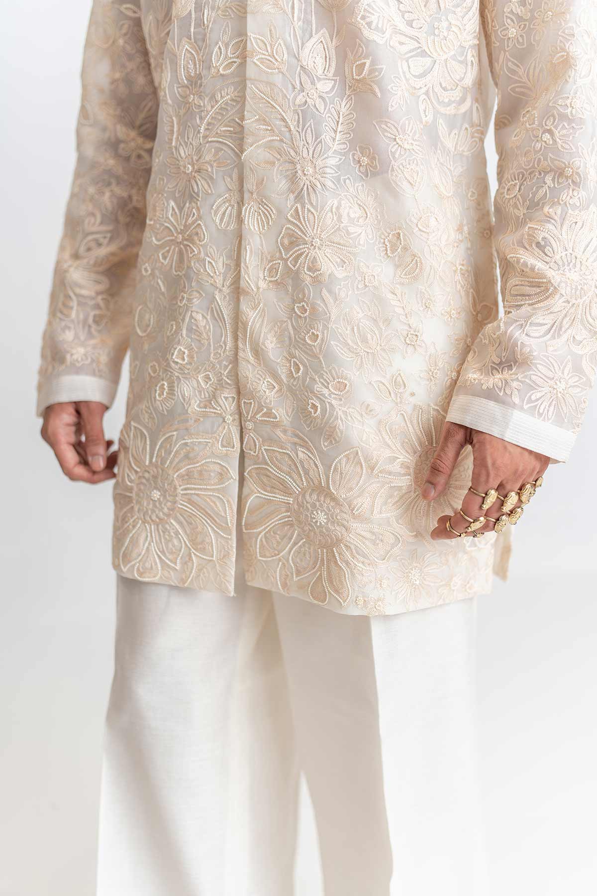 Ivory Organza Aari Kurta & Pant