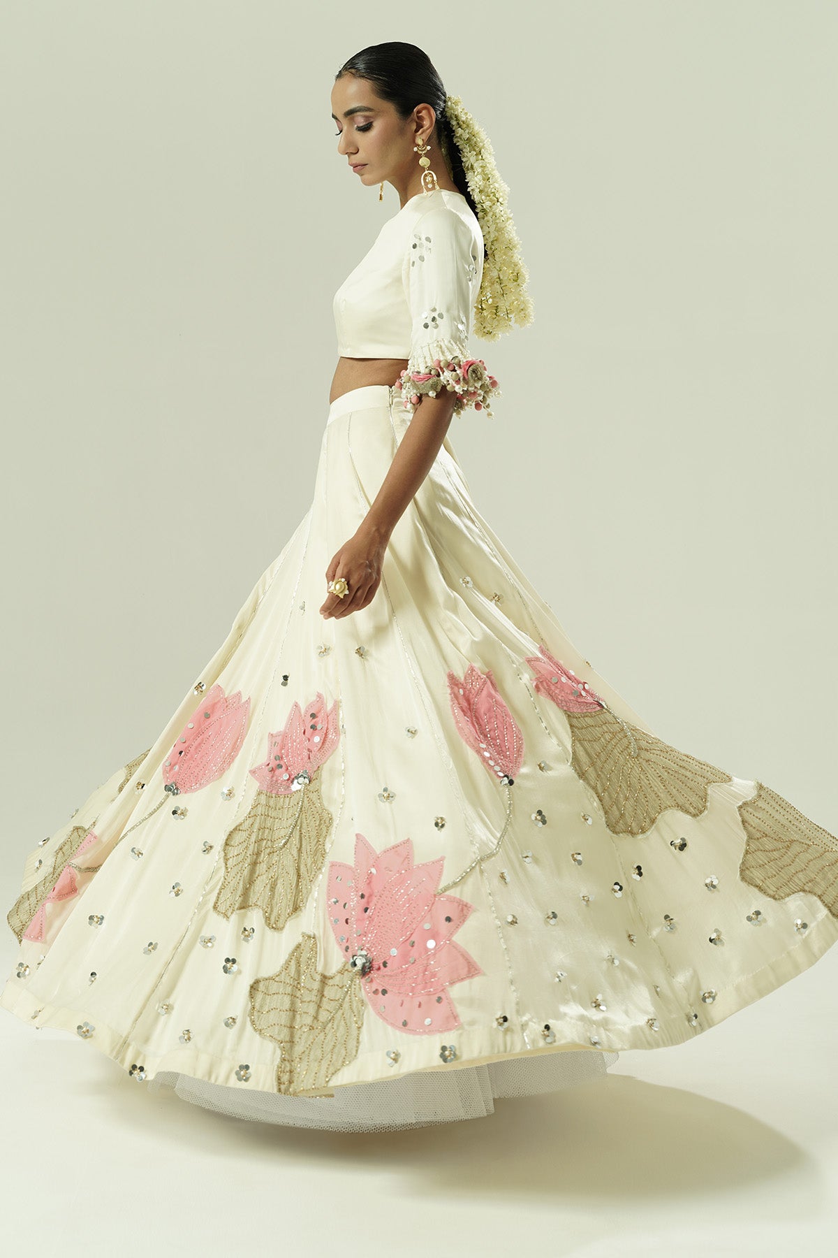 Ivory Organza Pearl Lehenga Set